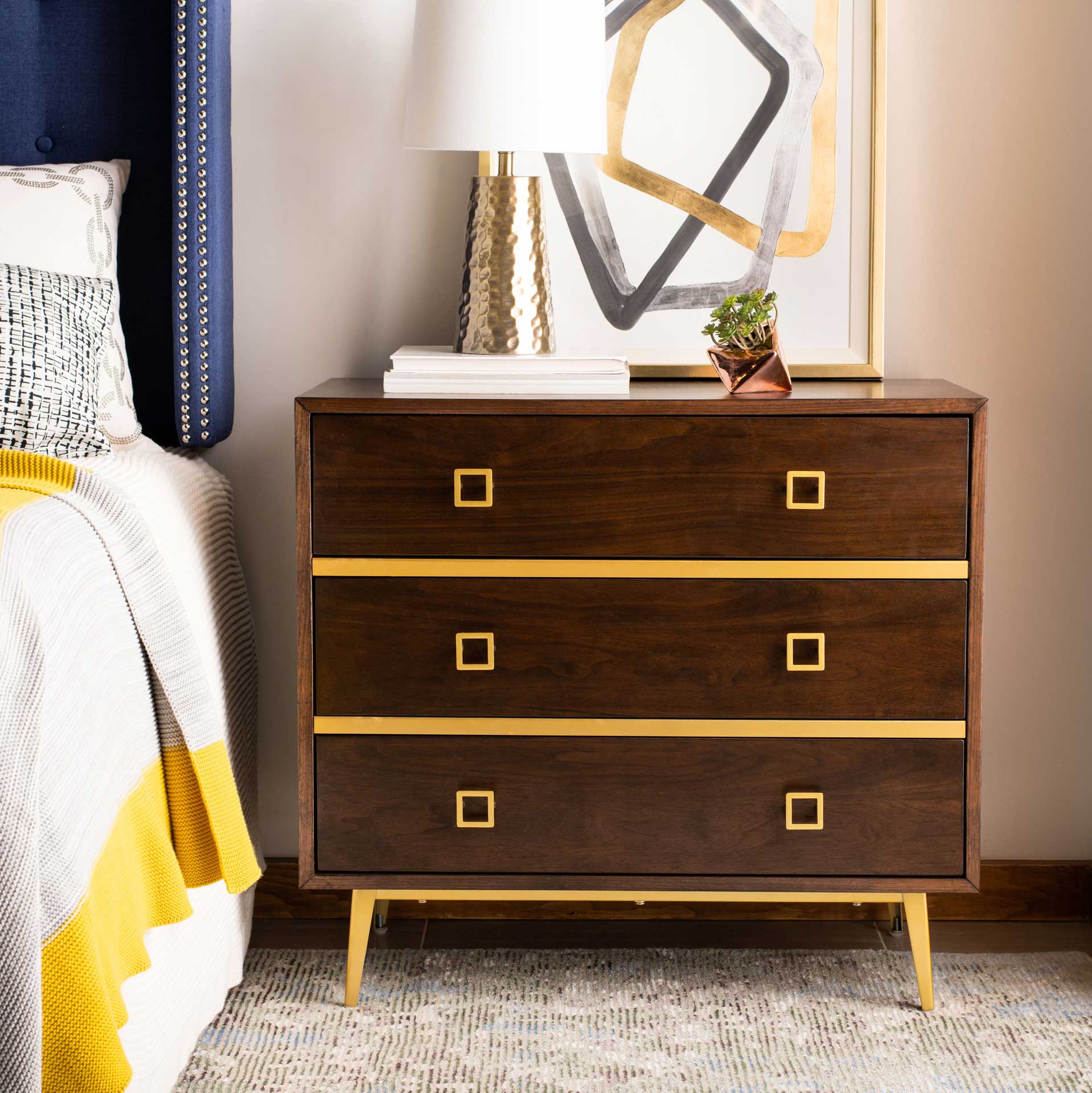 Kaiya 3 Drawer Chest Natural Walnut/Gold - Image 8