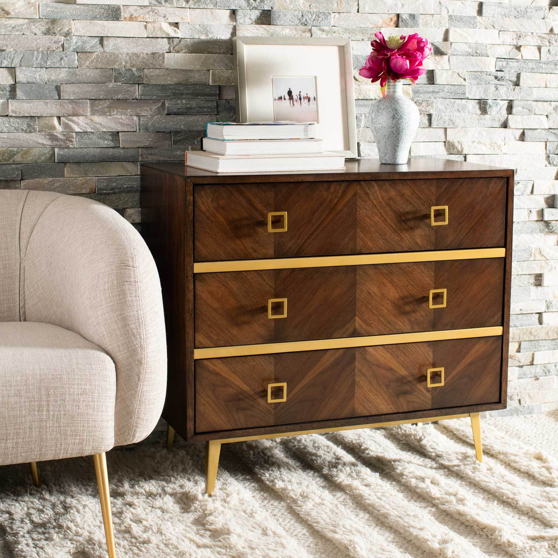 Kaiya 3 Drawer Chest Walnut/Gold - Image 6