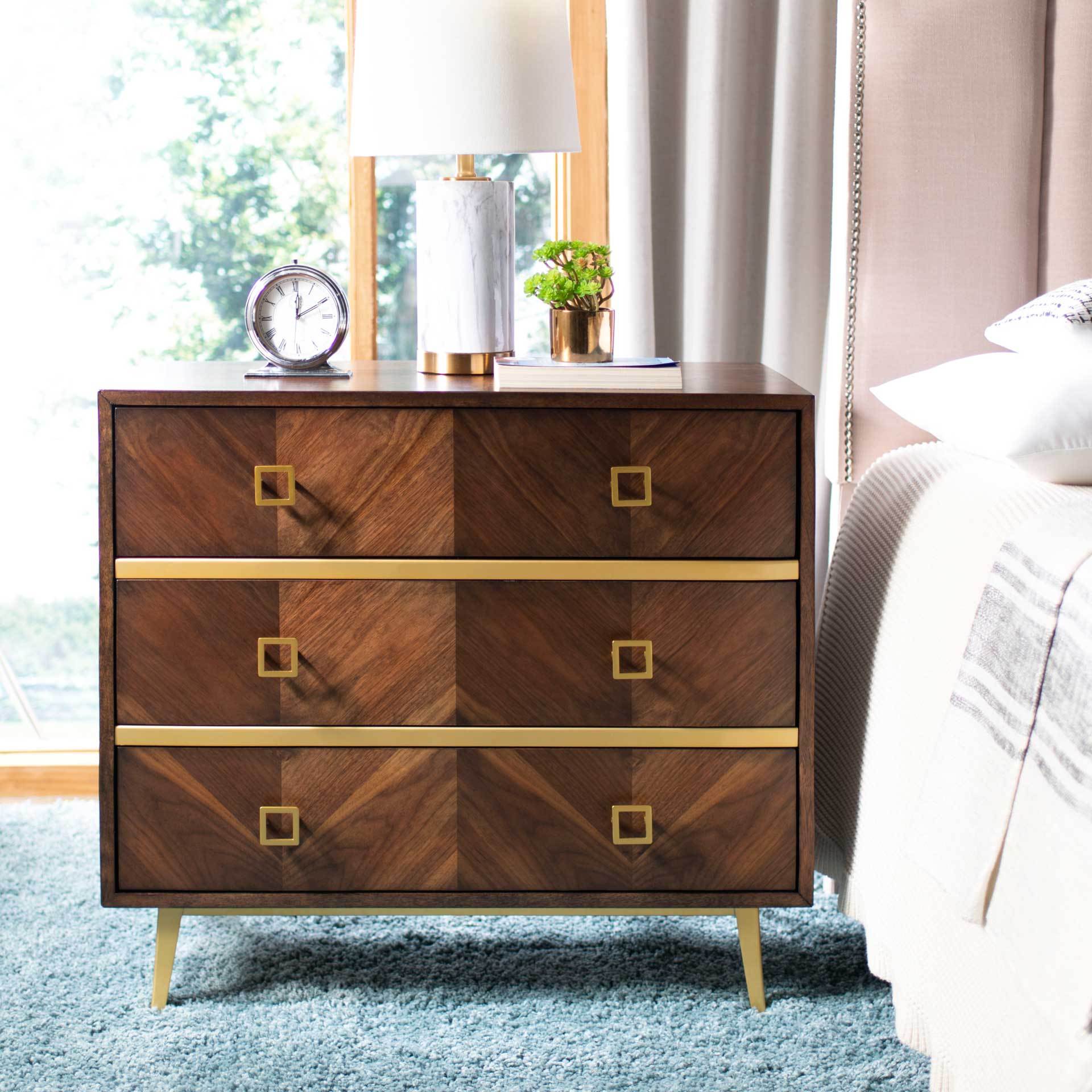 Kaiya 3 Drawer Chest Walnut/Gold - Image 7