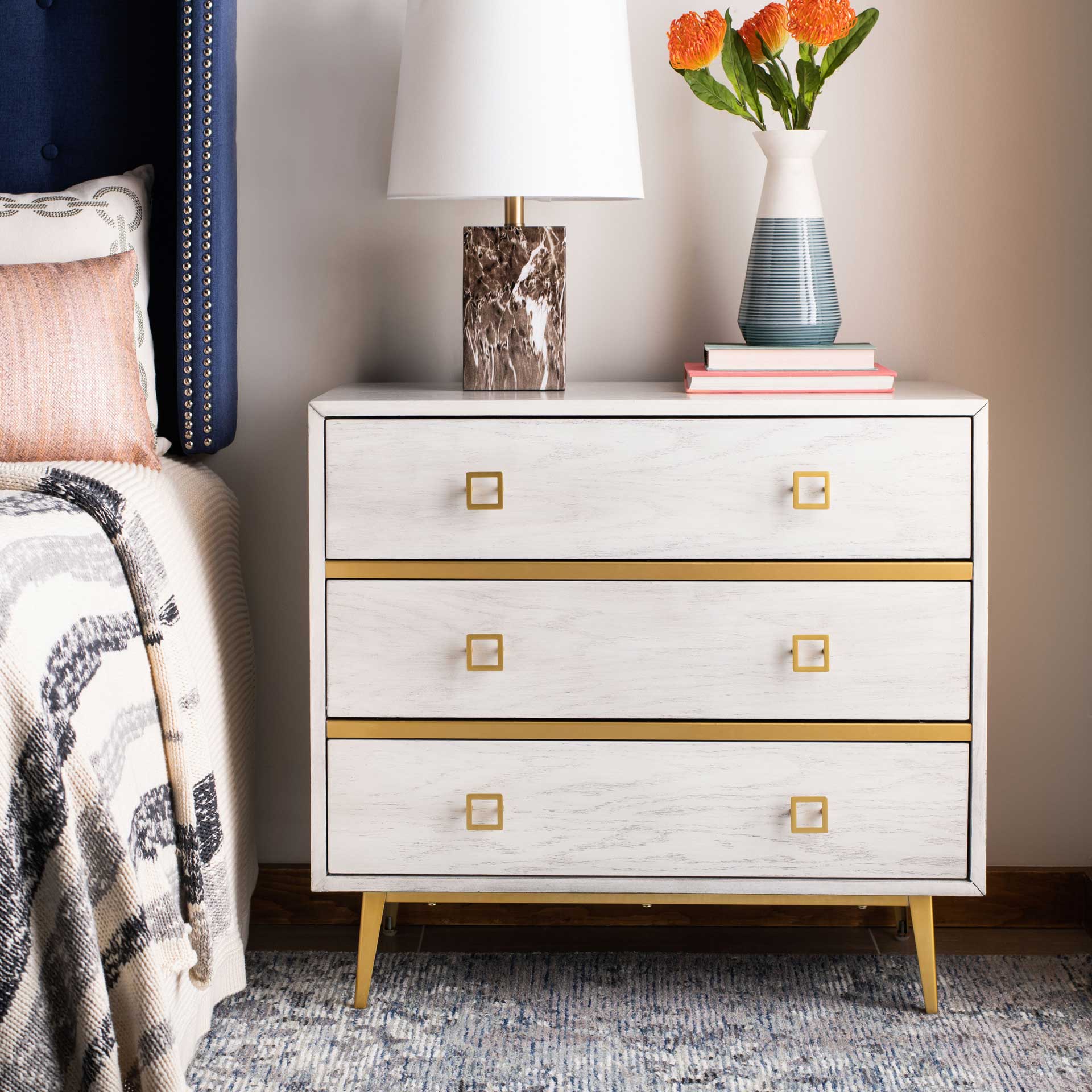 Kaiya 3 Drawer Chest White Wash/Gold - Image 8