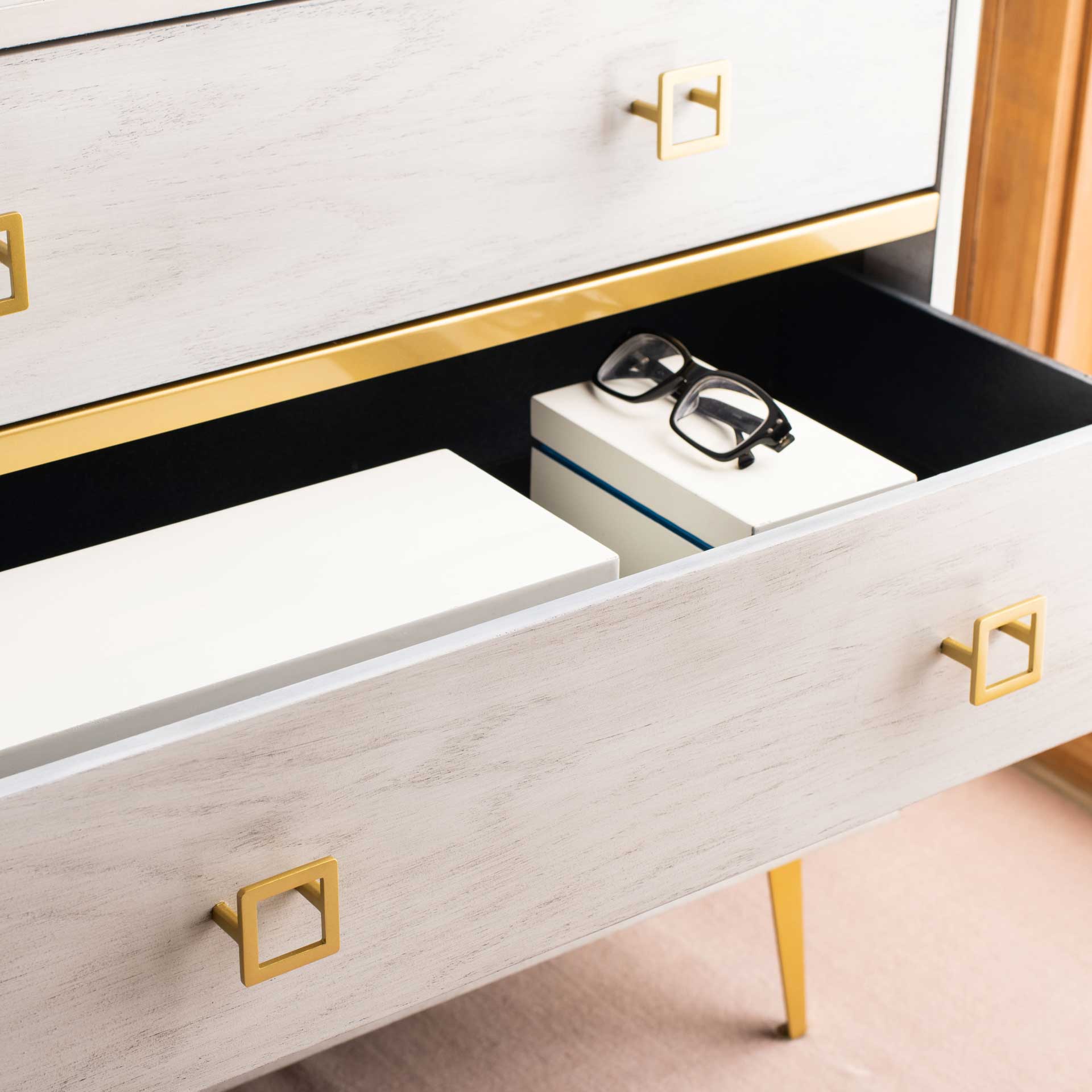 Kaiya 3 Drawer Chest White Wash/Gold - Image 9