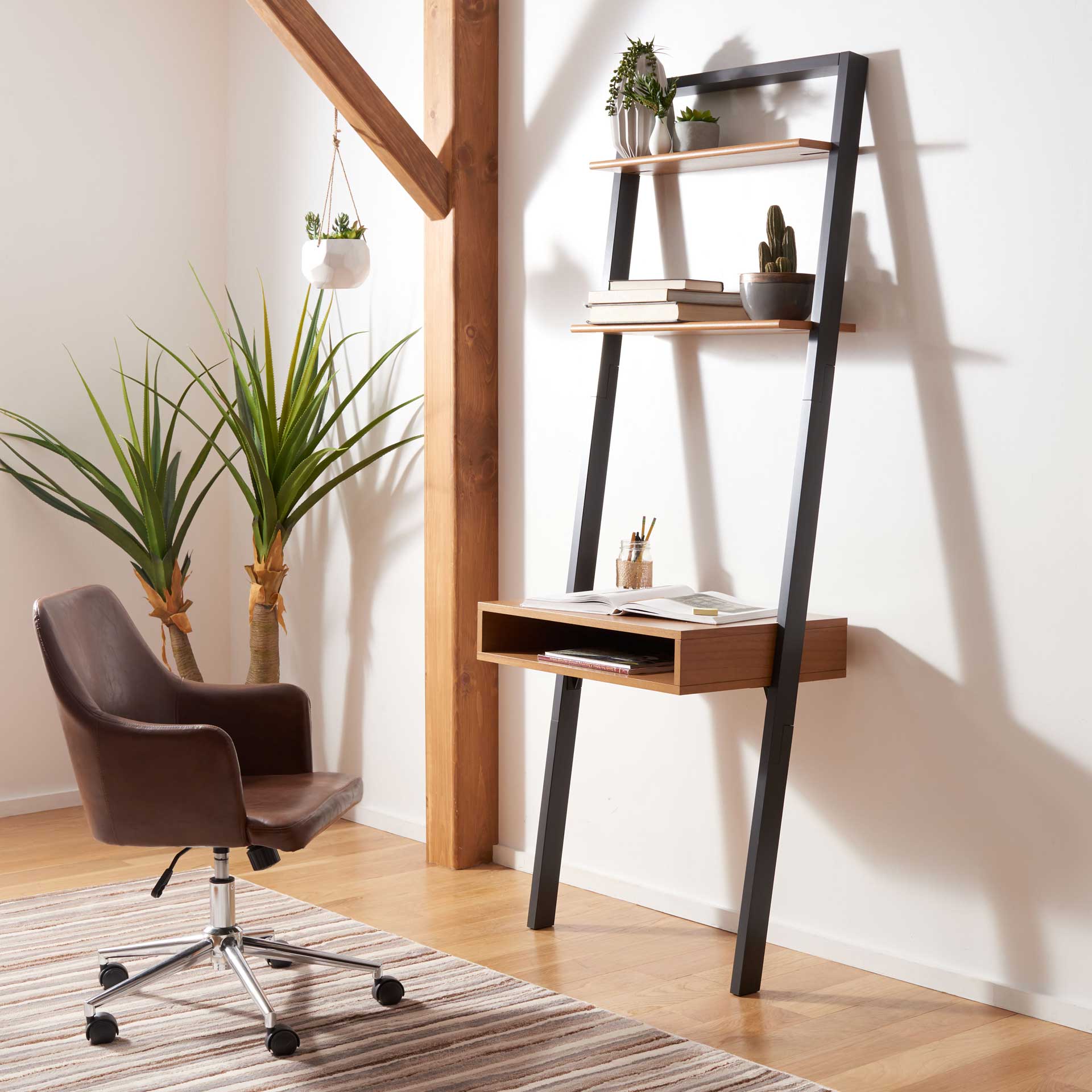 Kalani 2 Shelf Leaning Desk Natural/Charcoal - Image 7