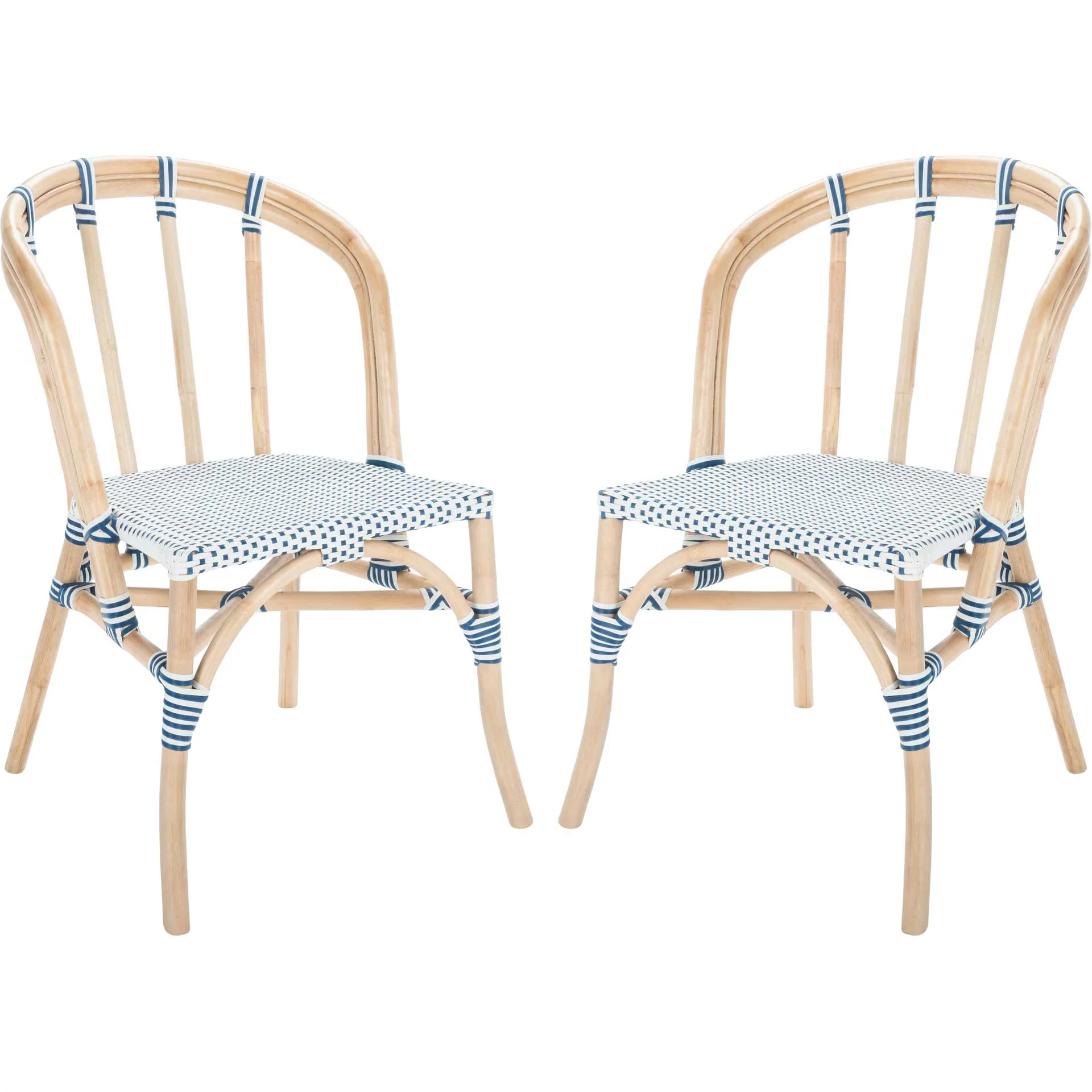 Kalel Rattan Dining Chair Natural/White/Blue (Set of 2) - Image 2