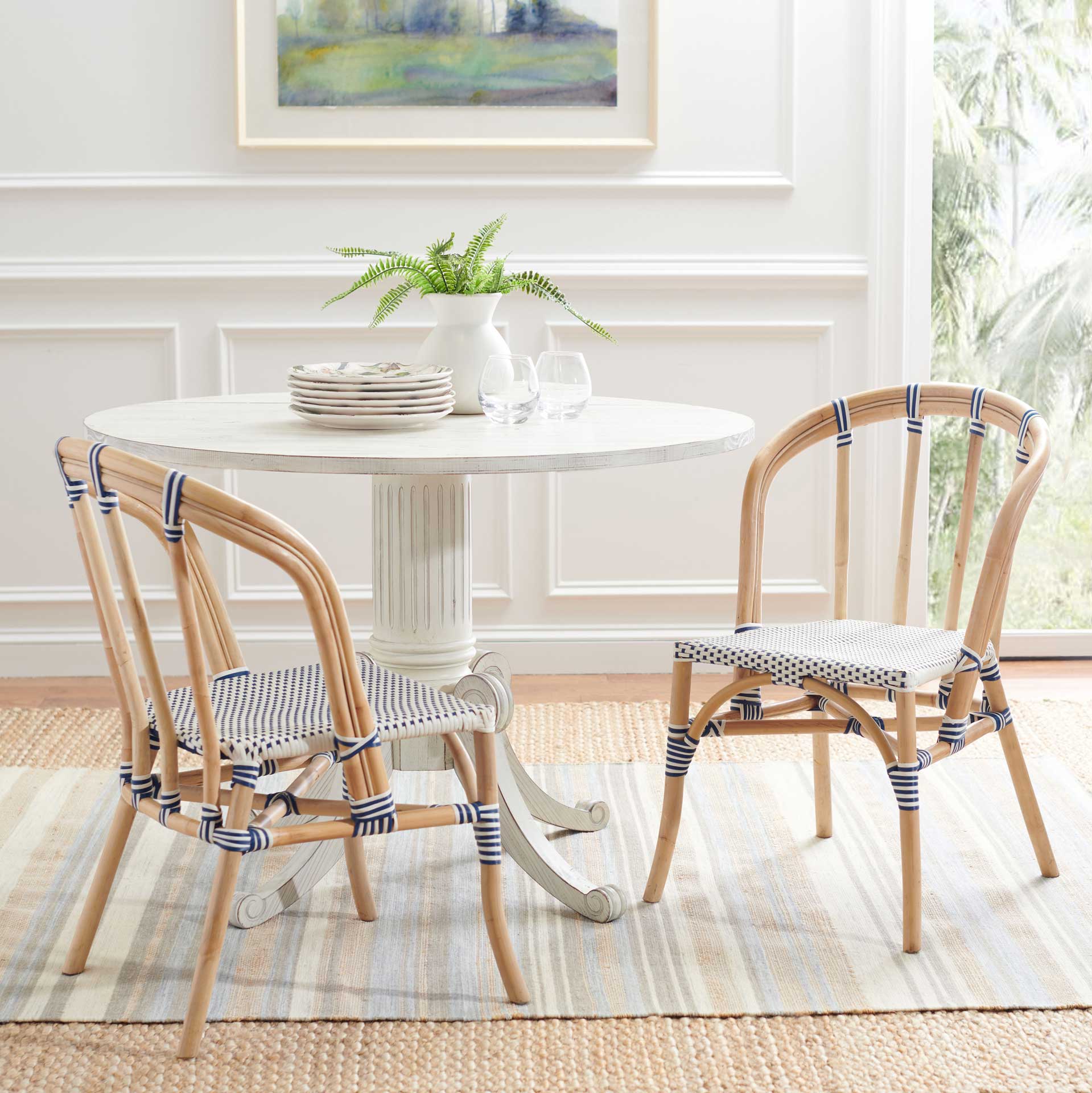 Kalel Rattan Dining Chair Natural/White/Blue (Set of 2) - Image 7