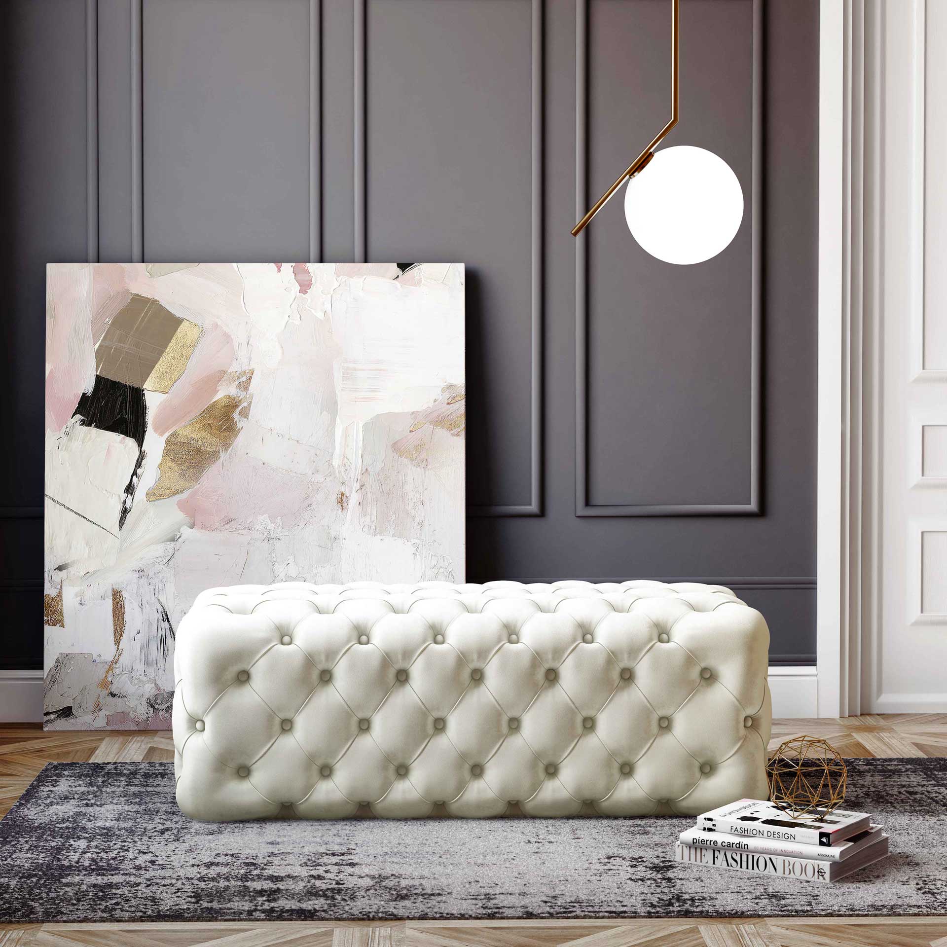 Kalel Velvet Ottoman Cream - Image 6