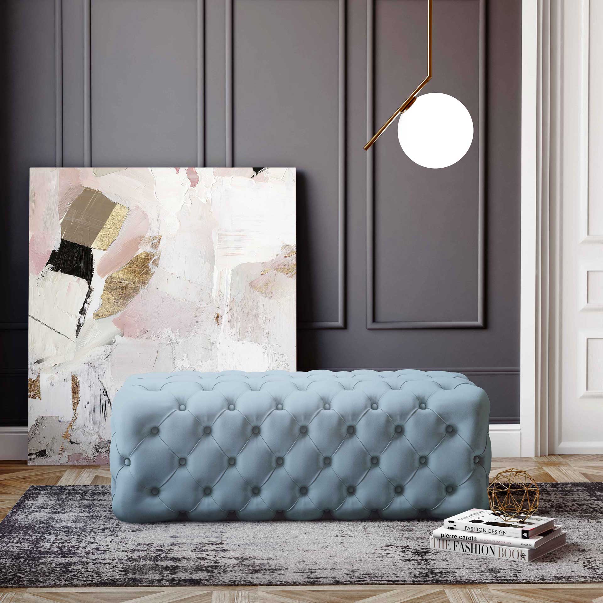 Kalel Velvet Ottoman Sea Blue - Image 7