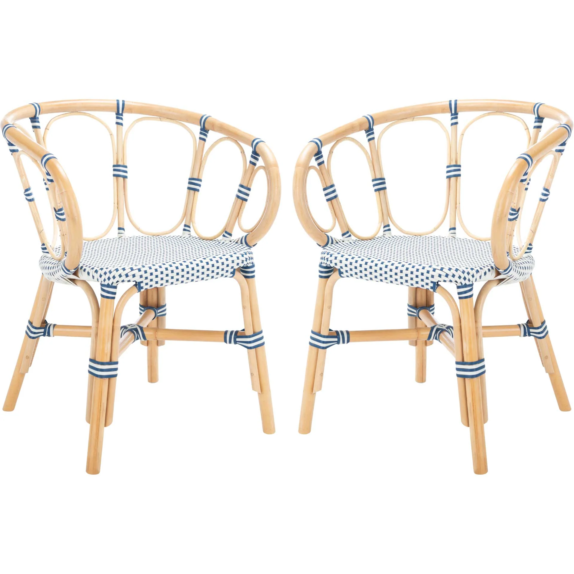 Kaleo Rattan Dining Chair Natural/White/Blue (Set of 2) - Image 2