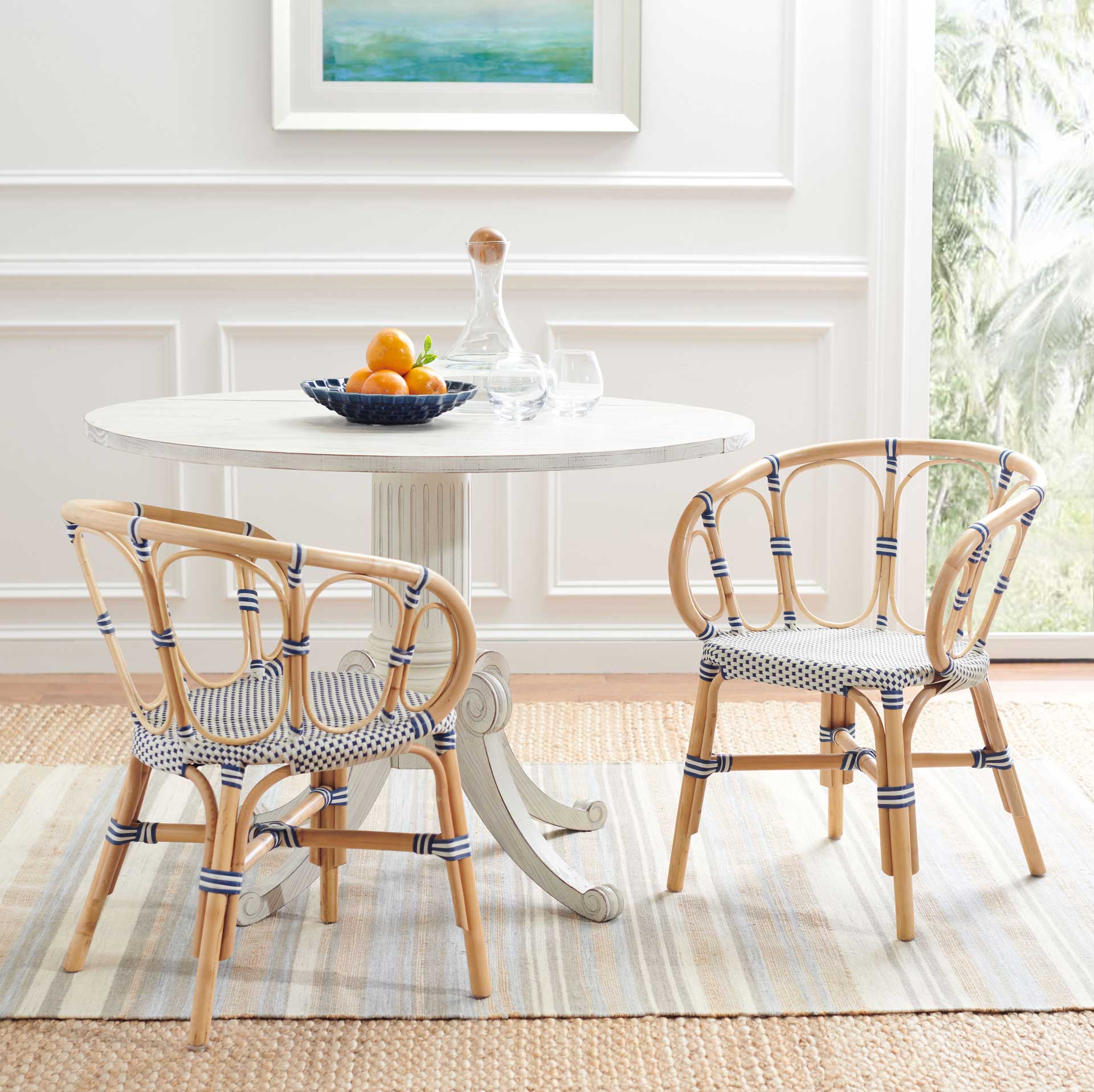 Kaleo Rattan Dining Chair Natural/White/Blue (Set of 2) - Image 7