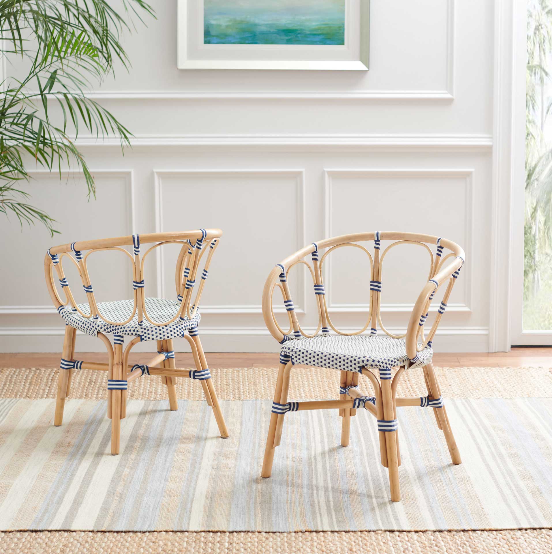 Kaleo Rattan Dining Chair Natural/White/Blue (Set of 2) - Image 8