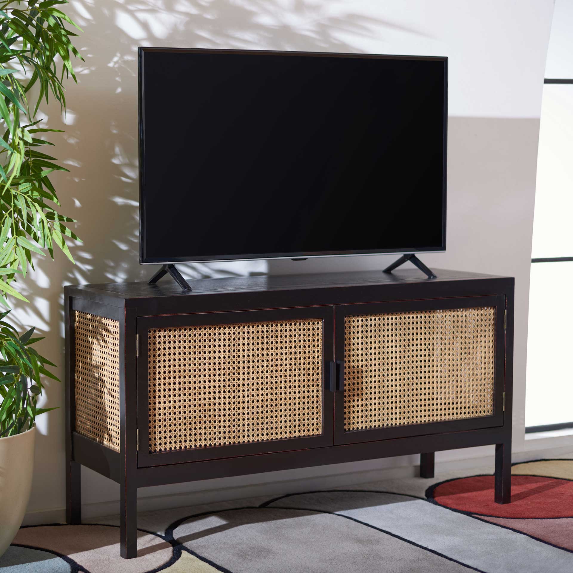 Kamdyn 2 Door Media Stand Black/Light Natural - Image 4