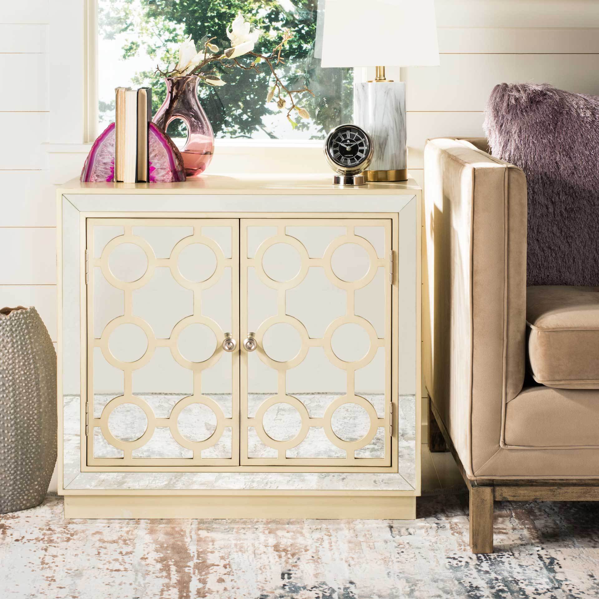Kara 2 Door Chest Antique Beige/Nickel/Mirror - Image 4