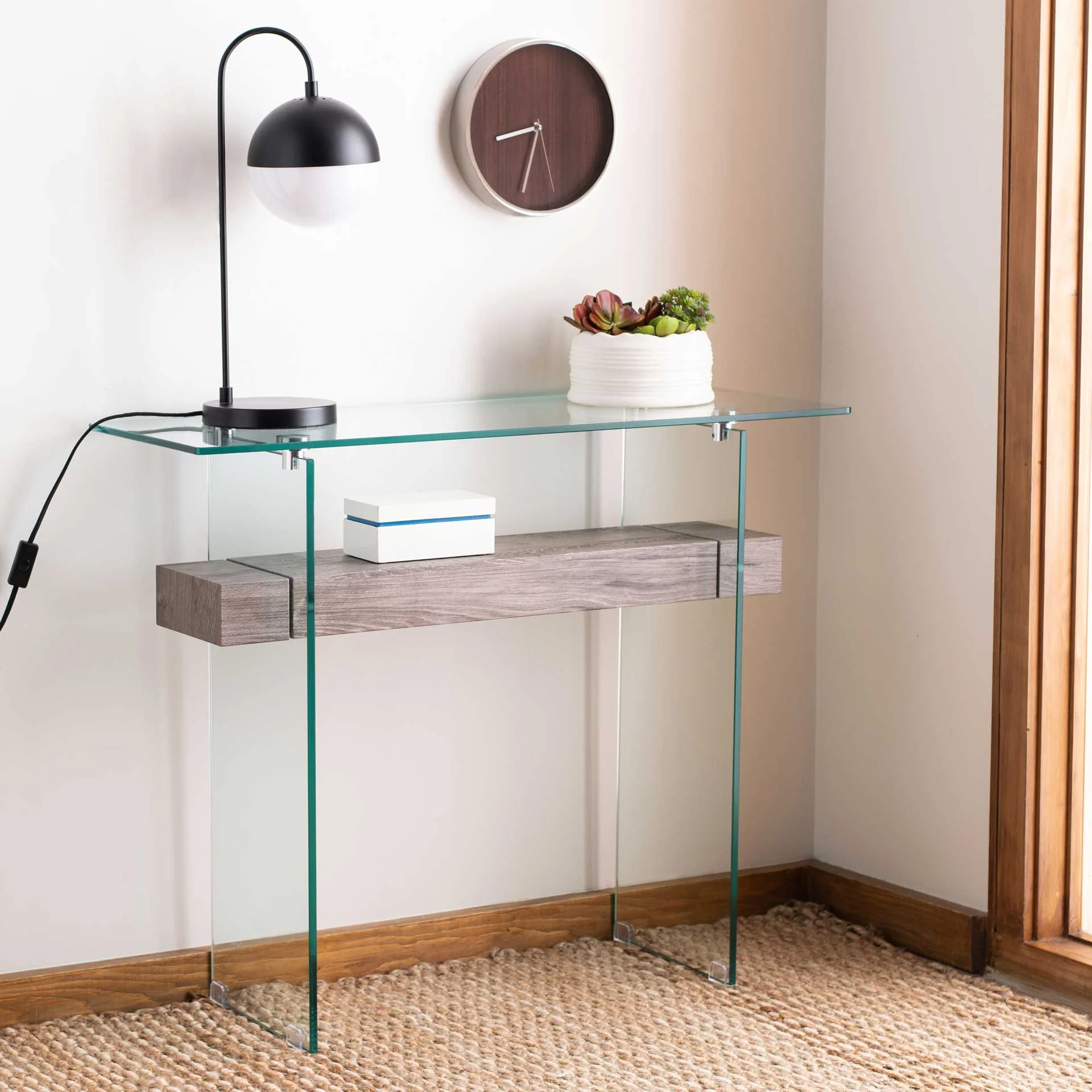 Karis Console Table Glass/Gray Oak - Image 4