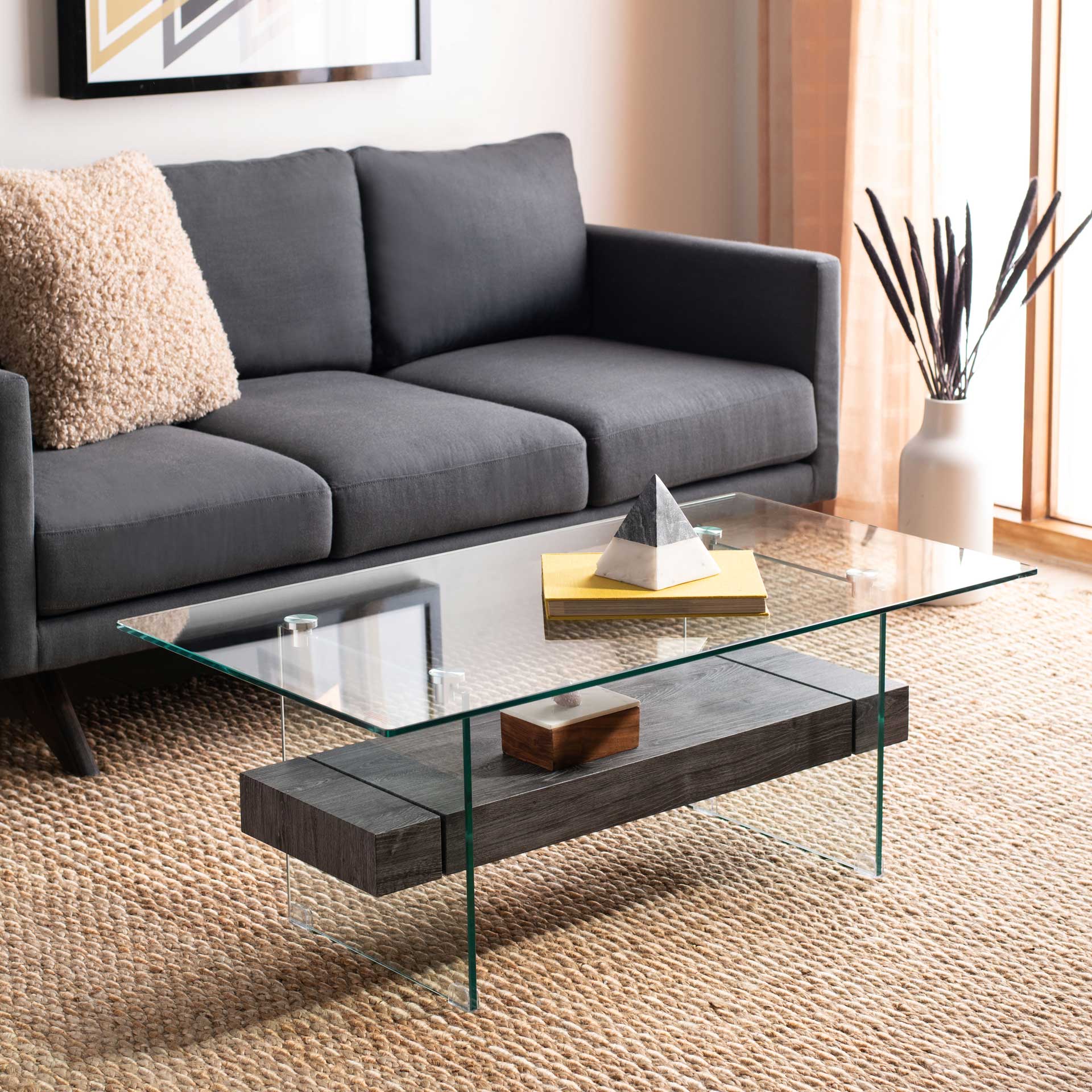 Karis Glass Coffee Table Glass/Black Oak - Image 4