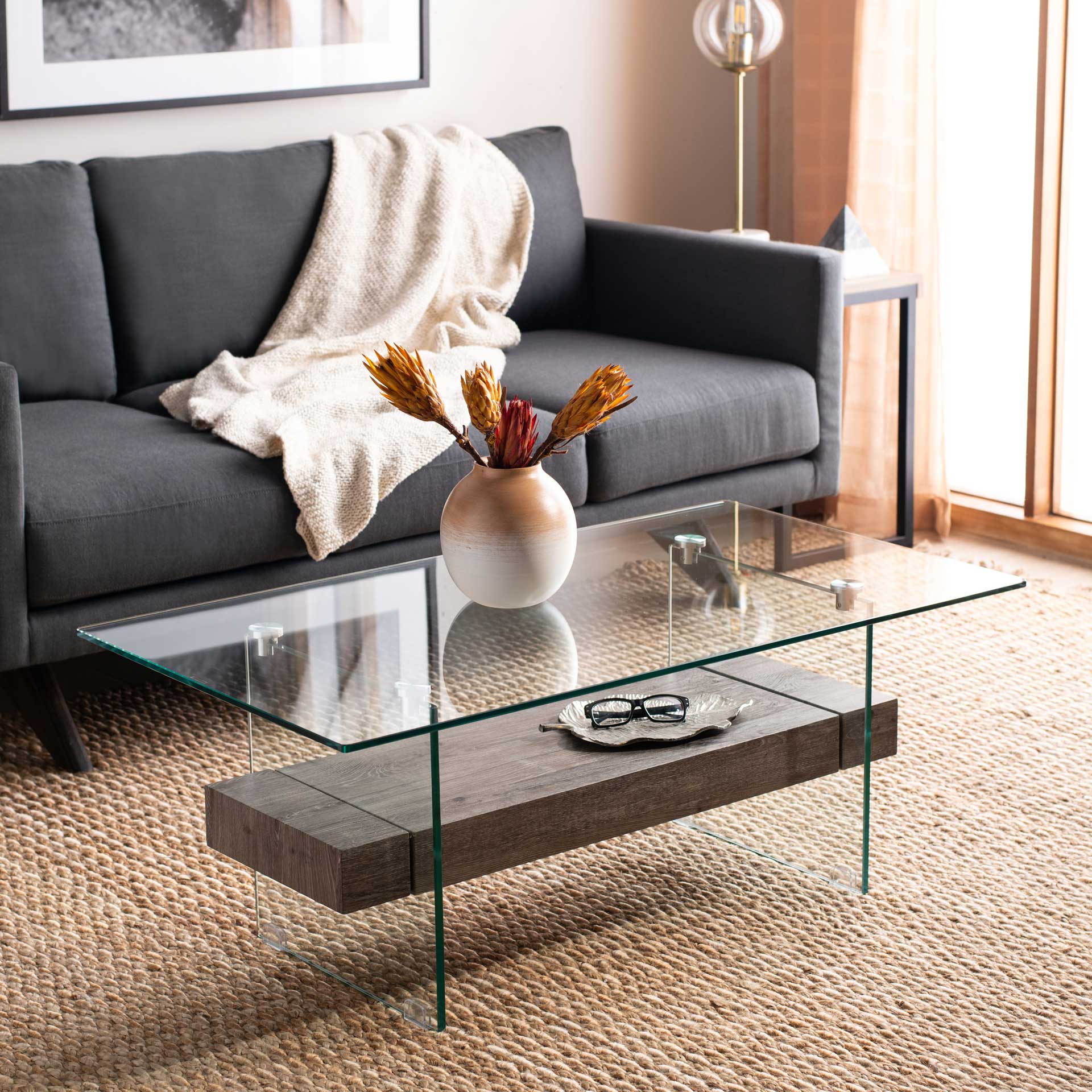 Karis Glass Coffee Table Glass/Gray Oak - Image 4