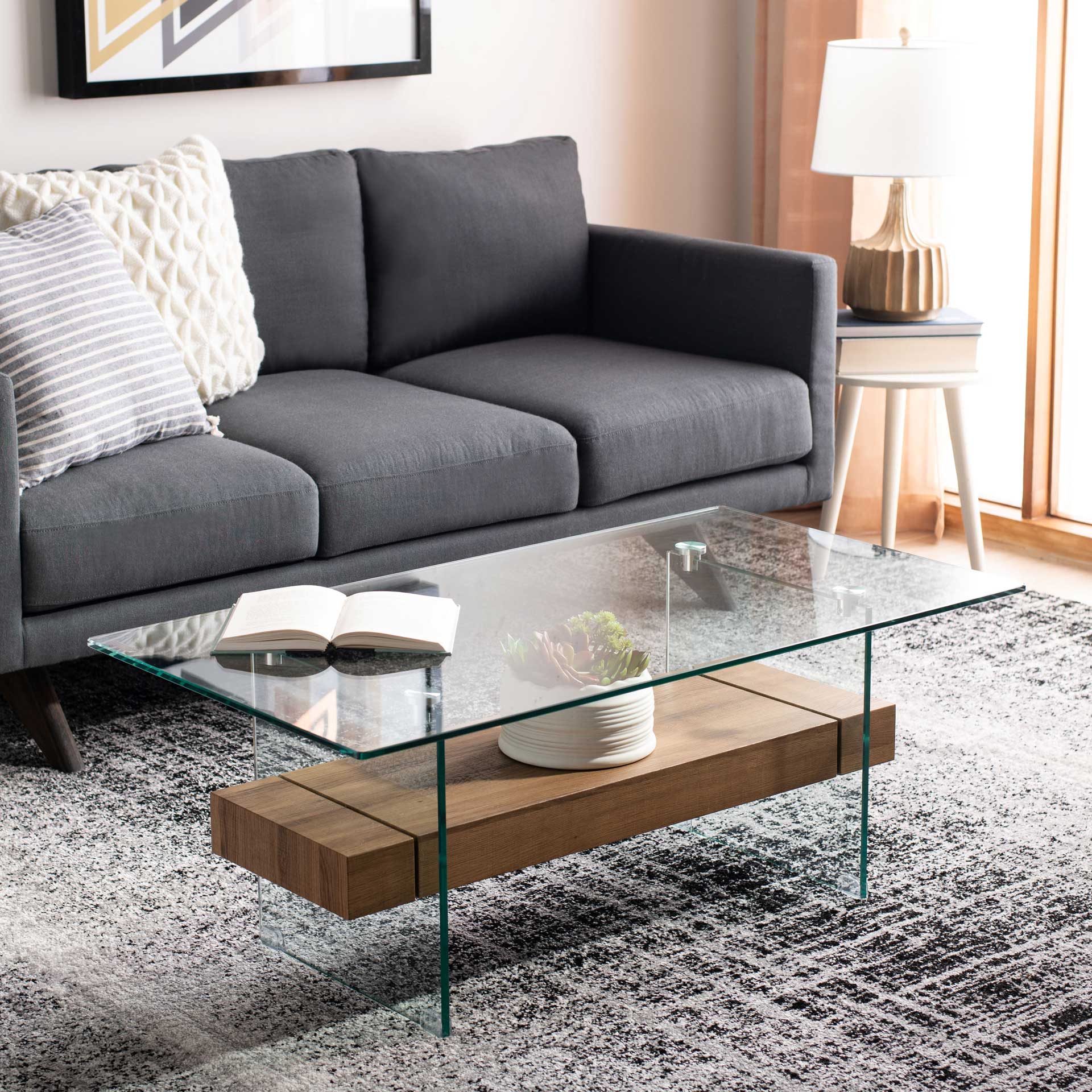 Karis Glass Coffee Table Glass/Natural Brown - Image 4