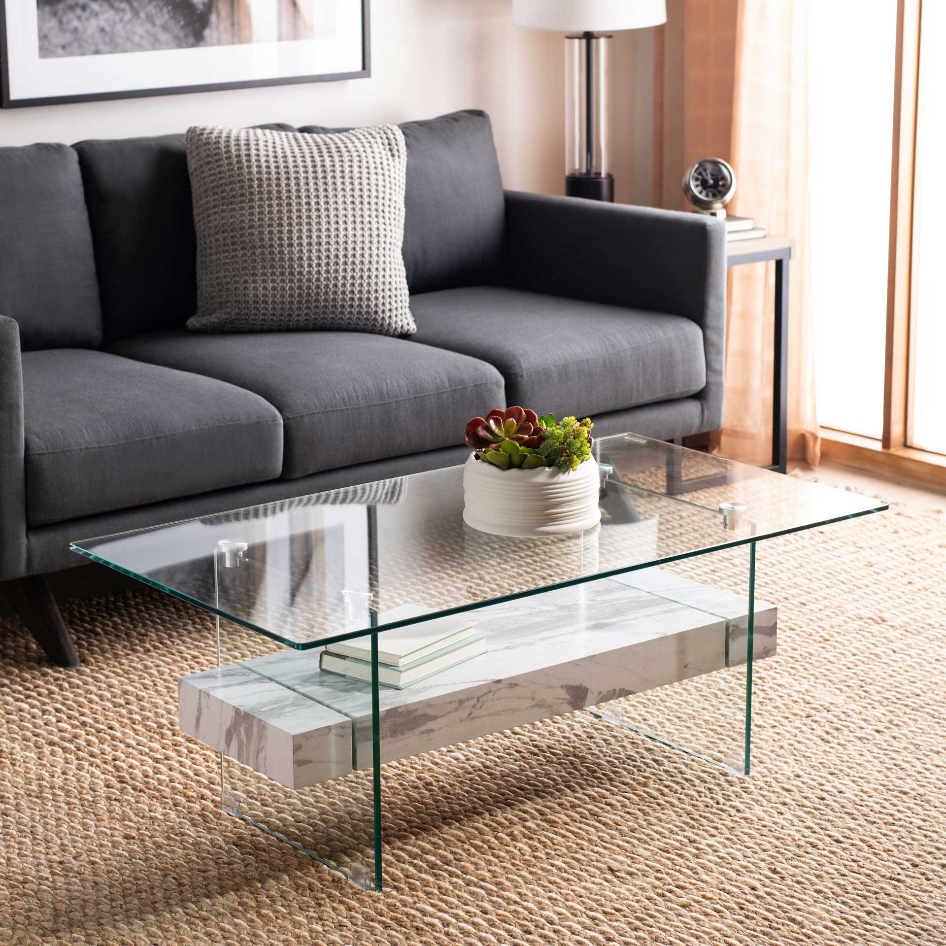 Karis Glass Coffee Table Glass/White - Image 4