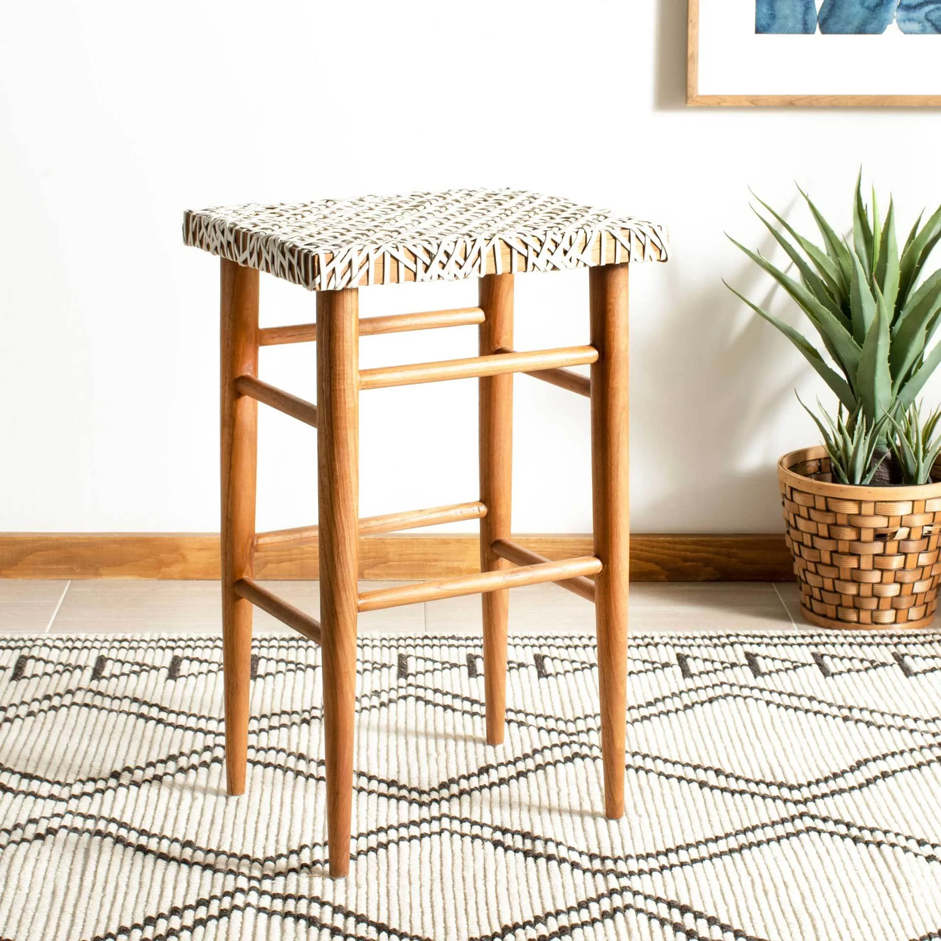 Karla Woven Leather Bar Stool - Image 5