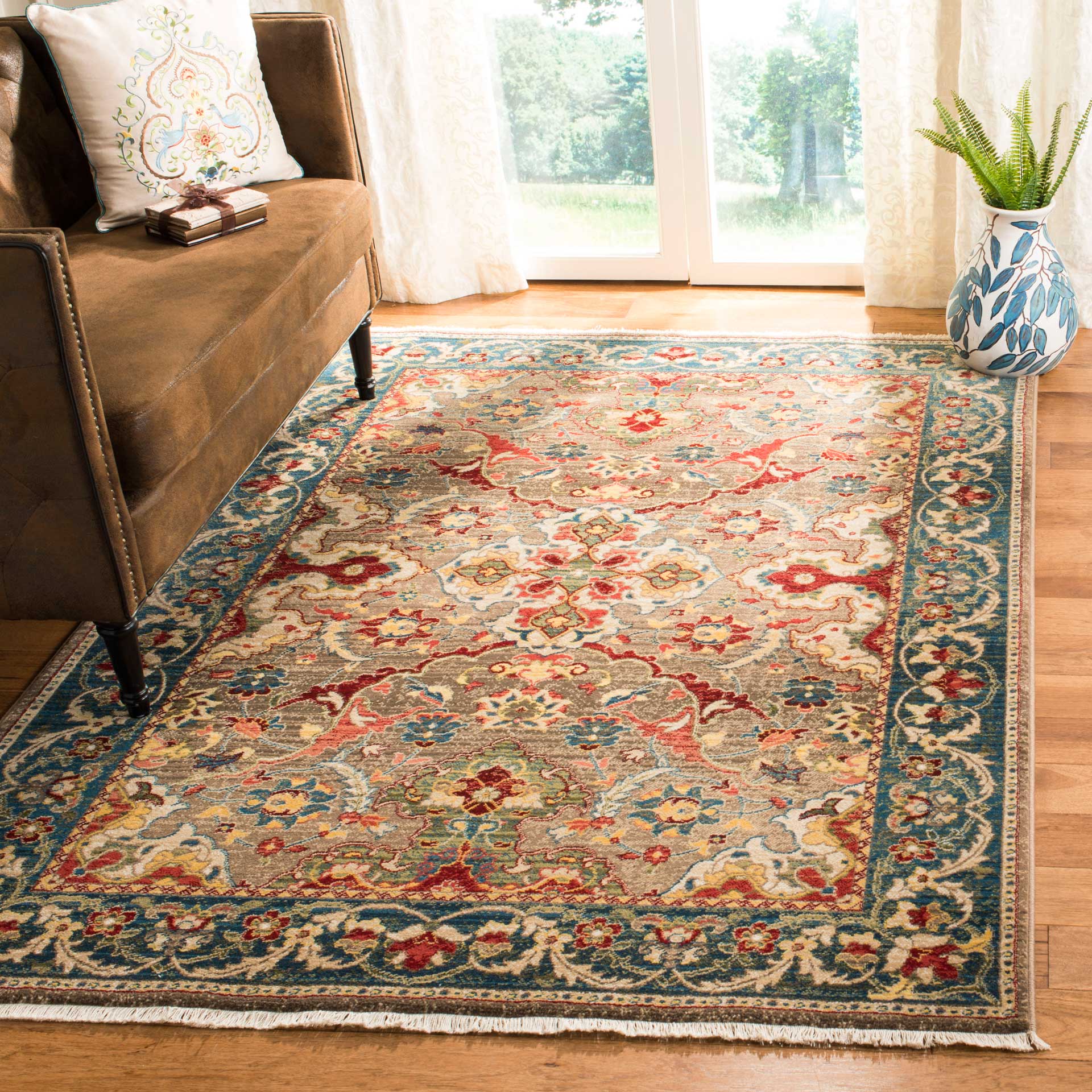 Kashan Taupe/Blue Area Rug - Image 4
