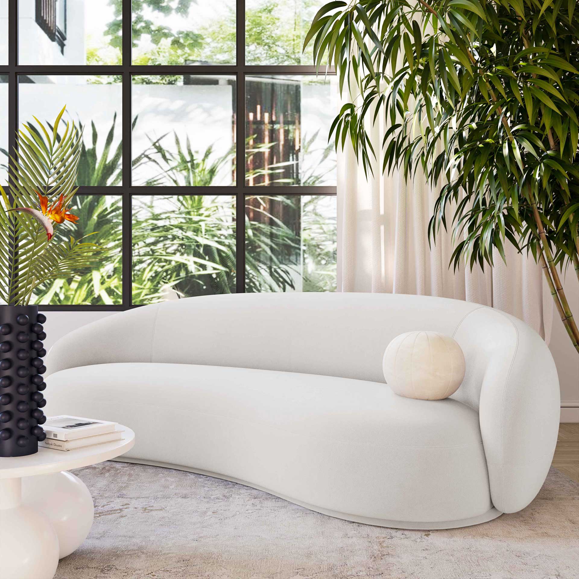 Keelin Velvet Sofa Cream - Image 6
