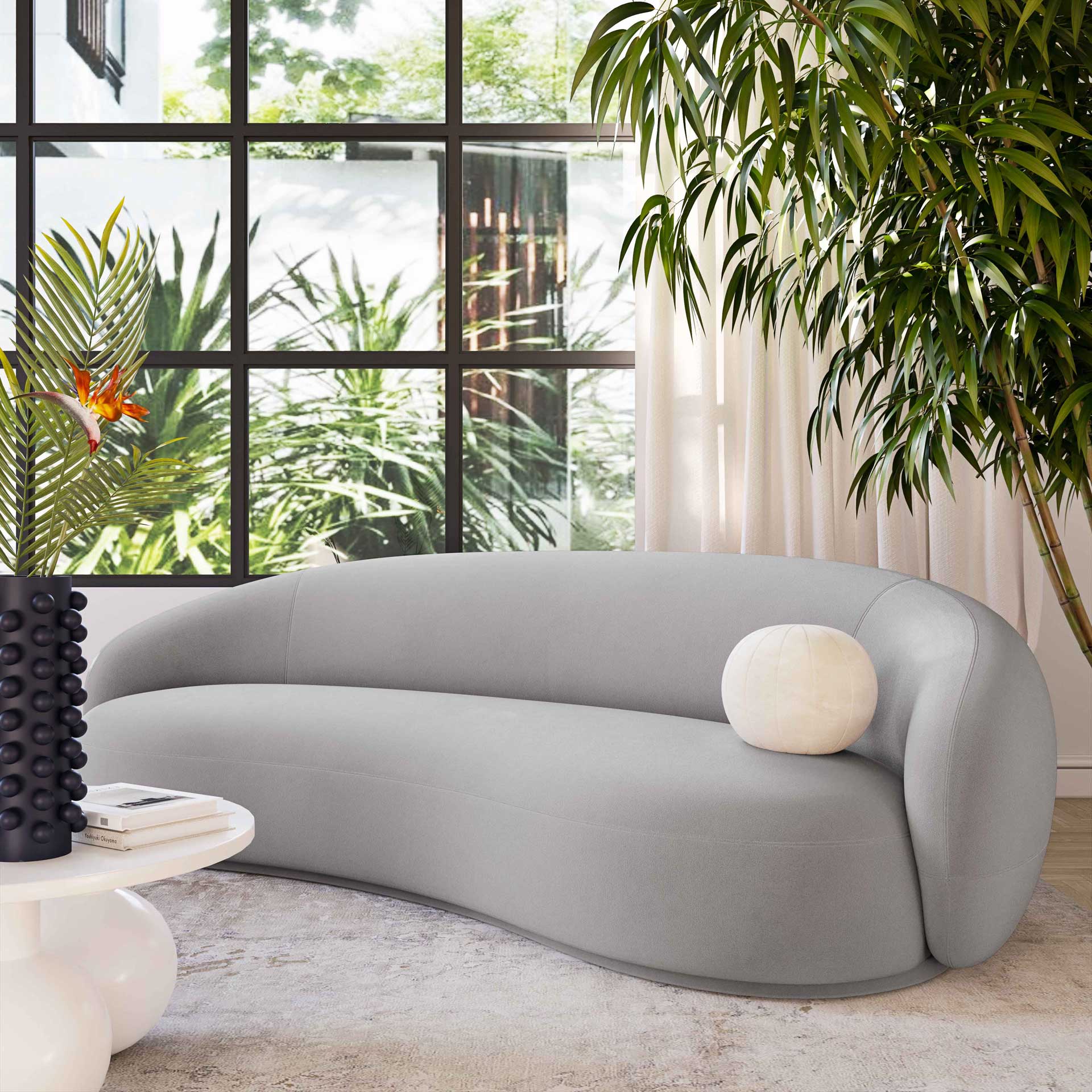 Keelin Velvet Sofa Light Gray - Image 6