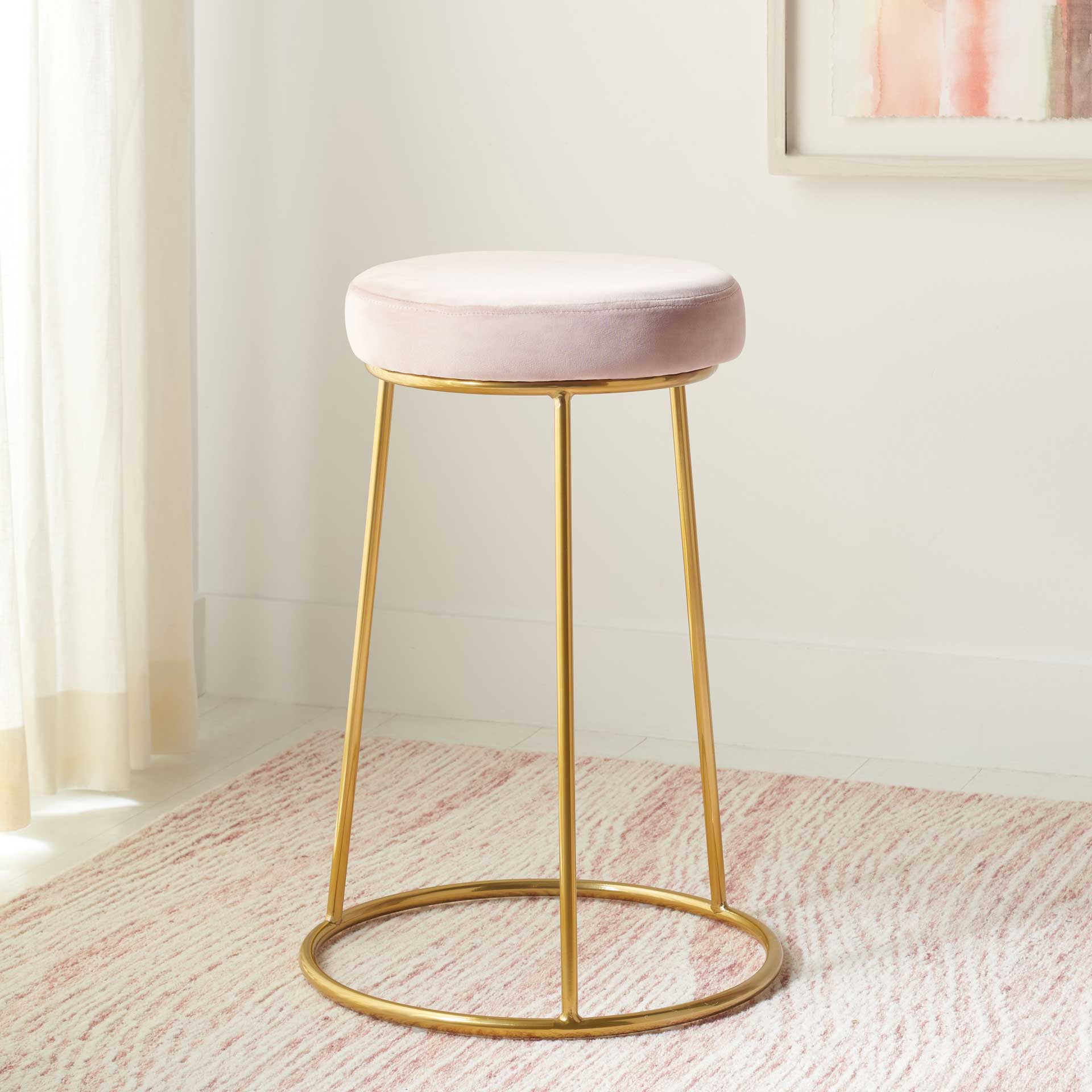 Keely Round Counter Stool Dusty Blush/Gold - Image 4