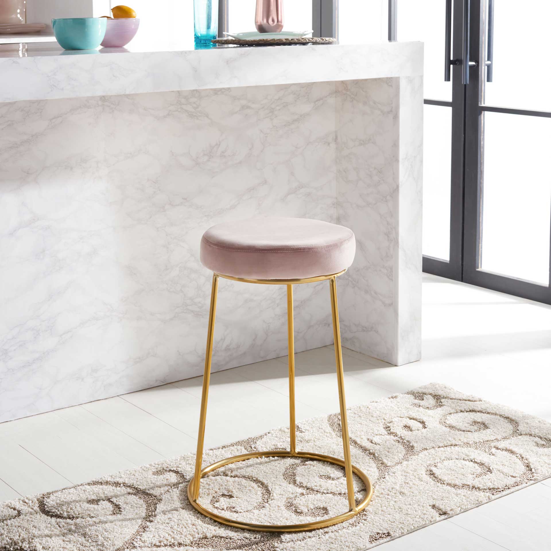 Keely Round Counter Stool Dusty Blush/Gold - Image 5