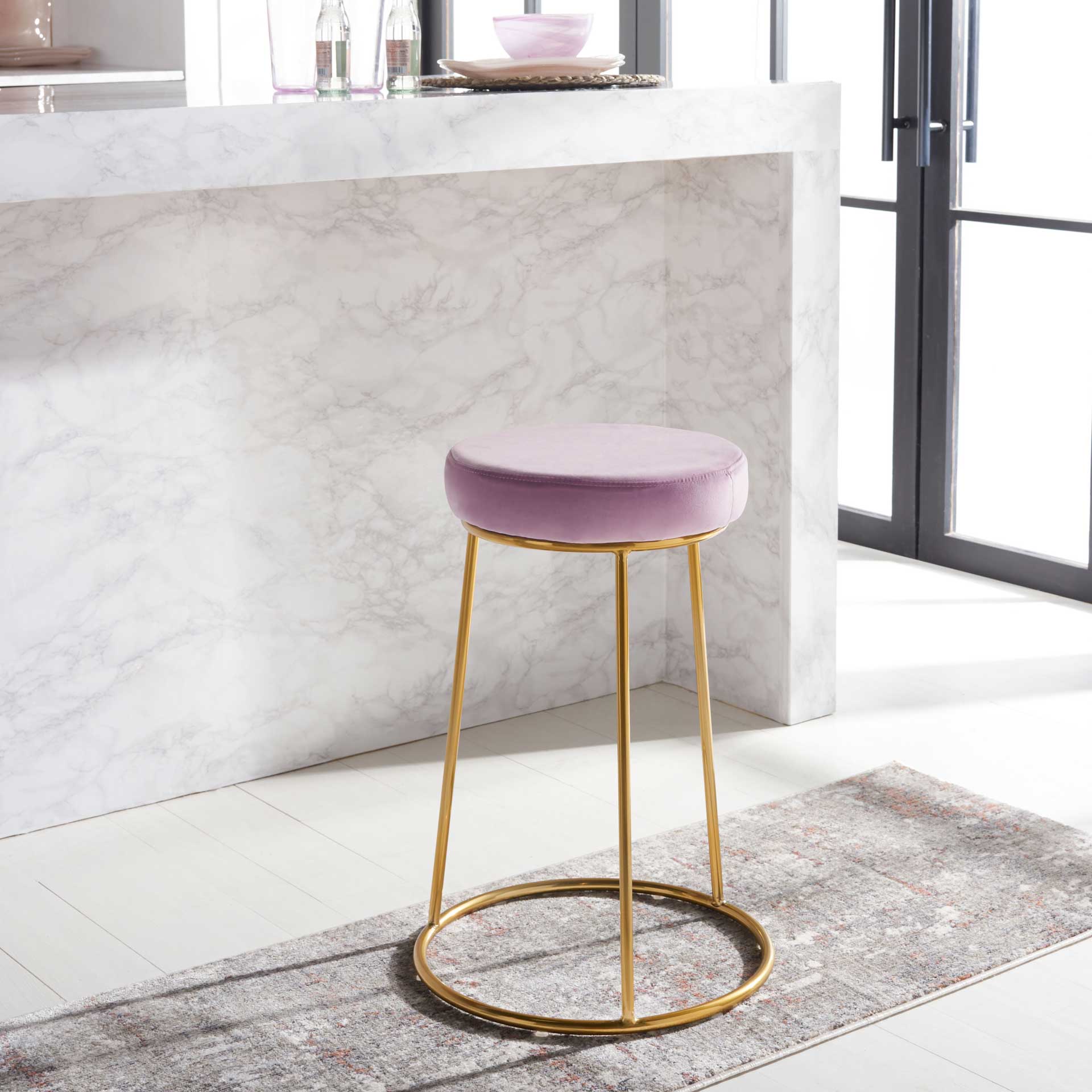 Keely Round Counter Stool Lilac/Gold - Image 5