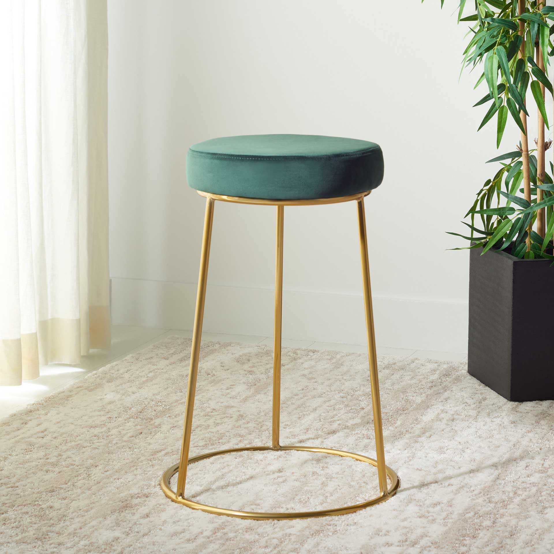 Keely Round Counter Stool Malachite Green/Gold - Image 4