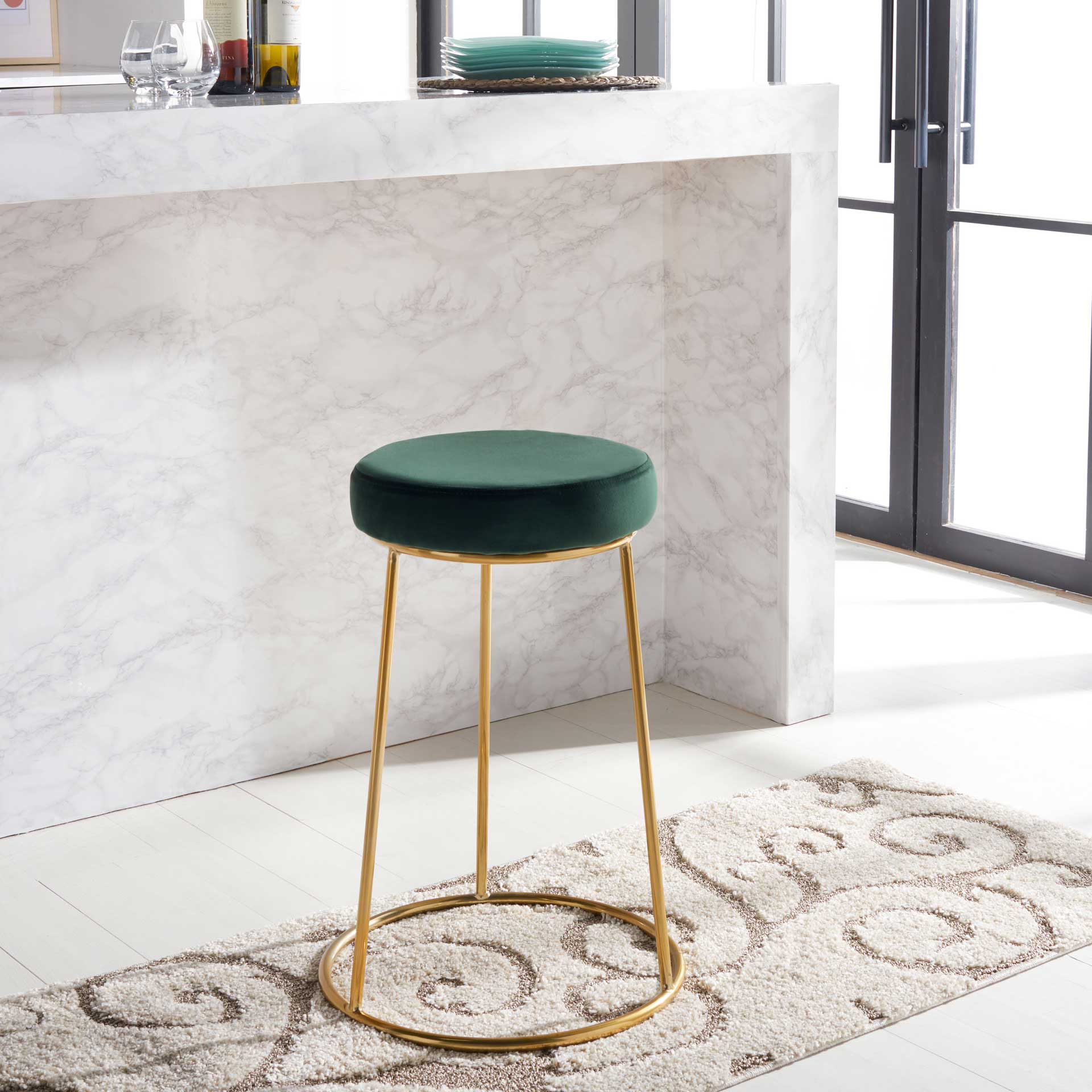 Keely Round Counter Stool Malachite Green/Gold - Image 5