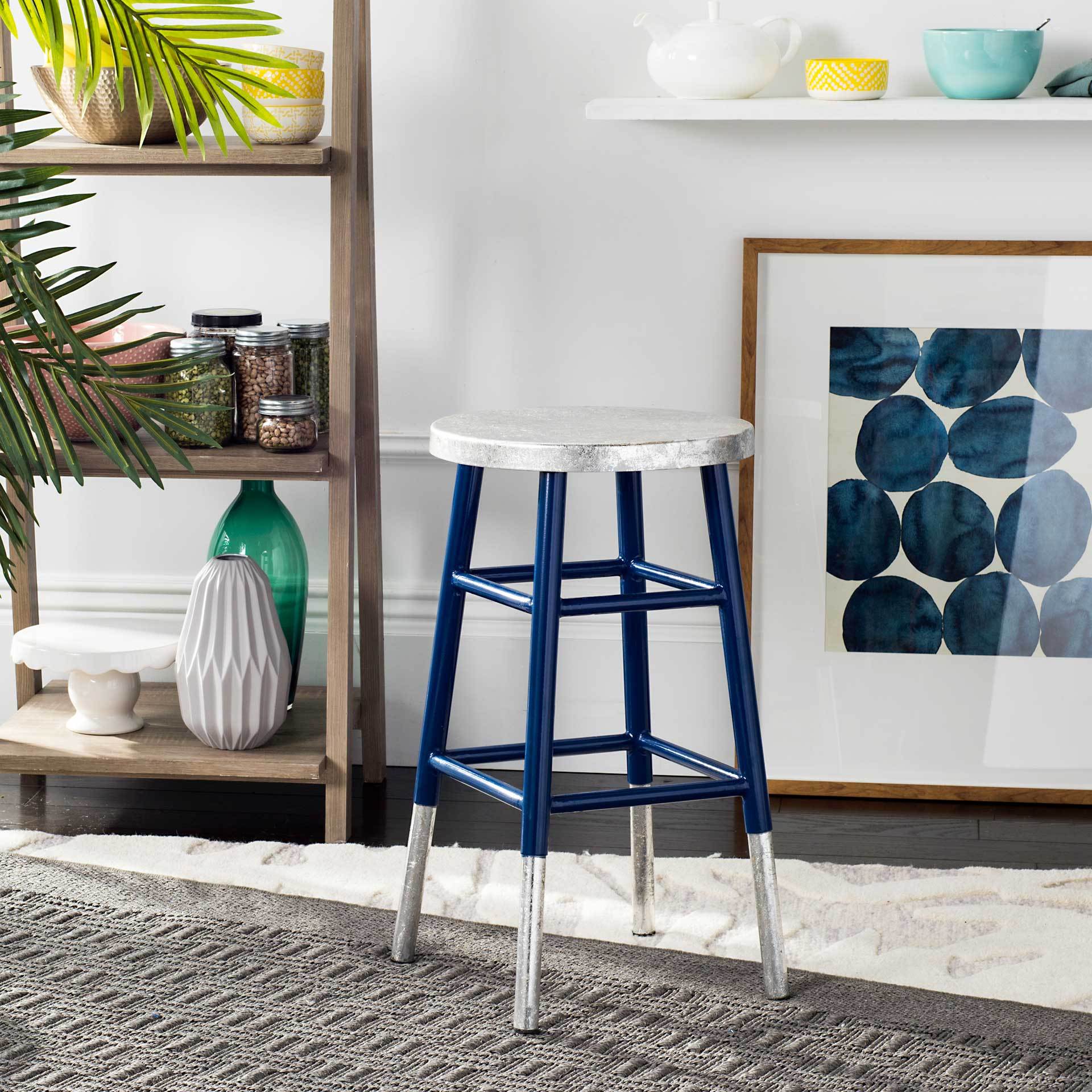 Kelsey Dipped Silver Bar Stool Navy - Image 6