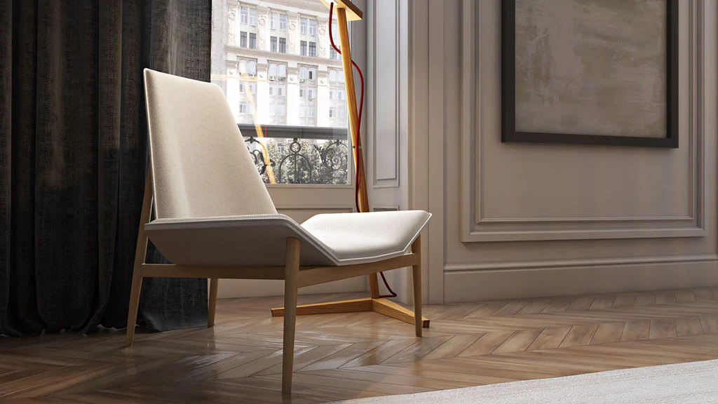 Kent Lounge Chair Raw Linen/White/Teak - Image 2