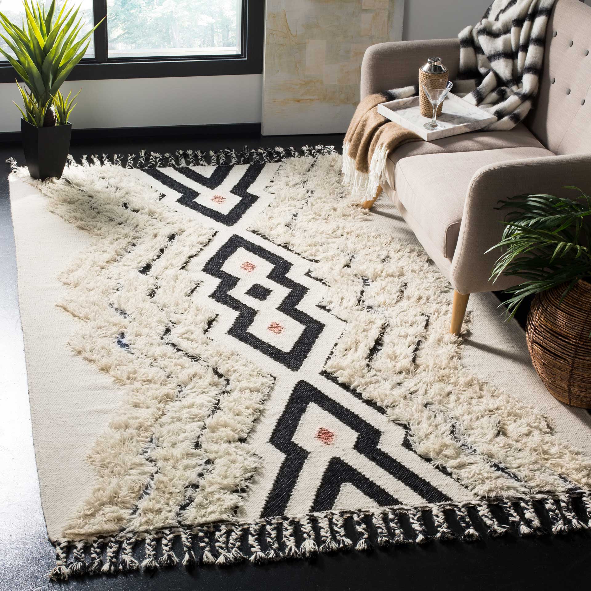 Kenya Ivory/Black Blue Area Rug - Image 3
