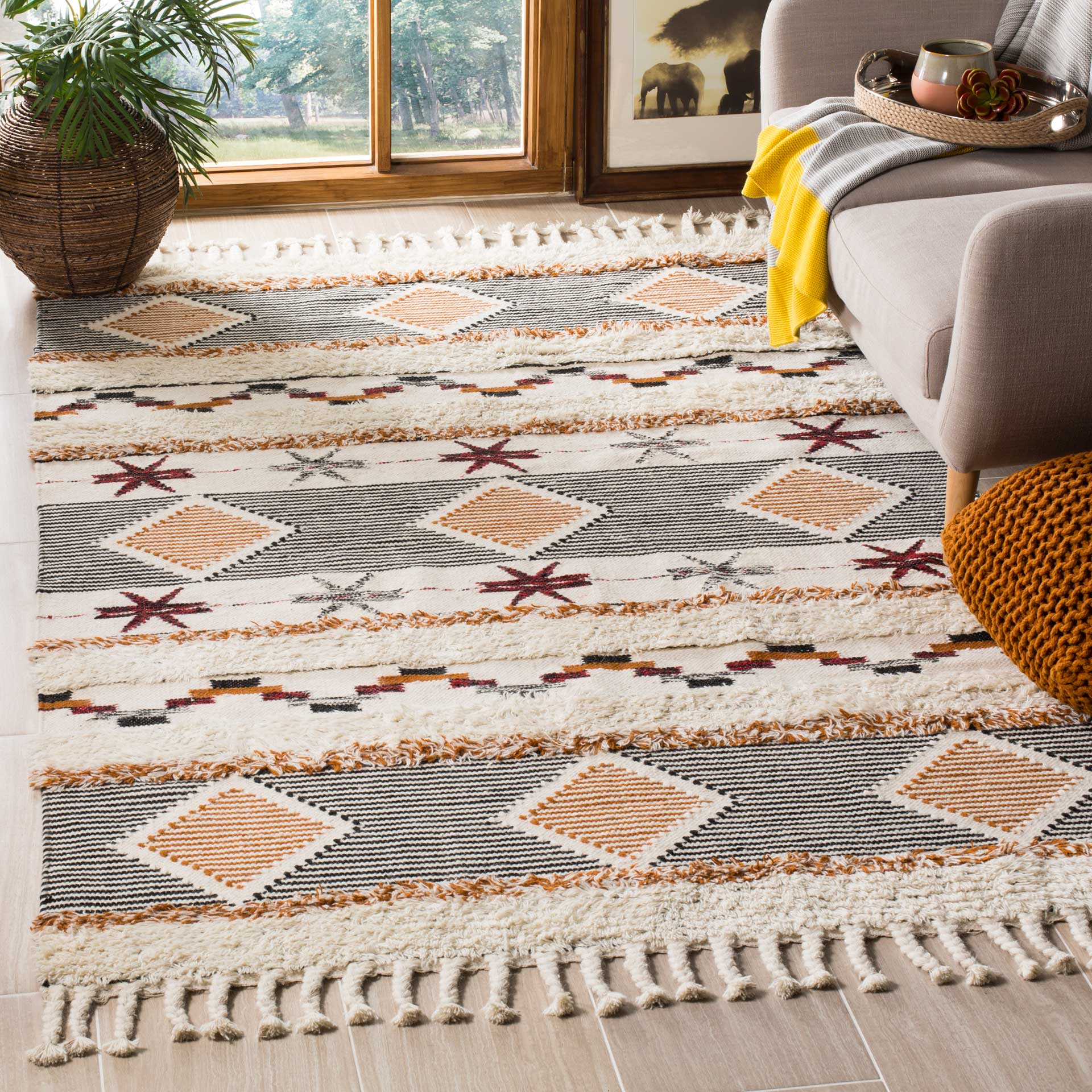 Kenya Ivory/Black/Orange Area Rug - Image 4