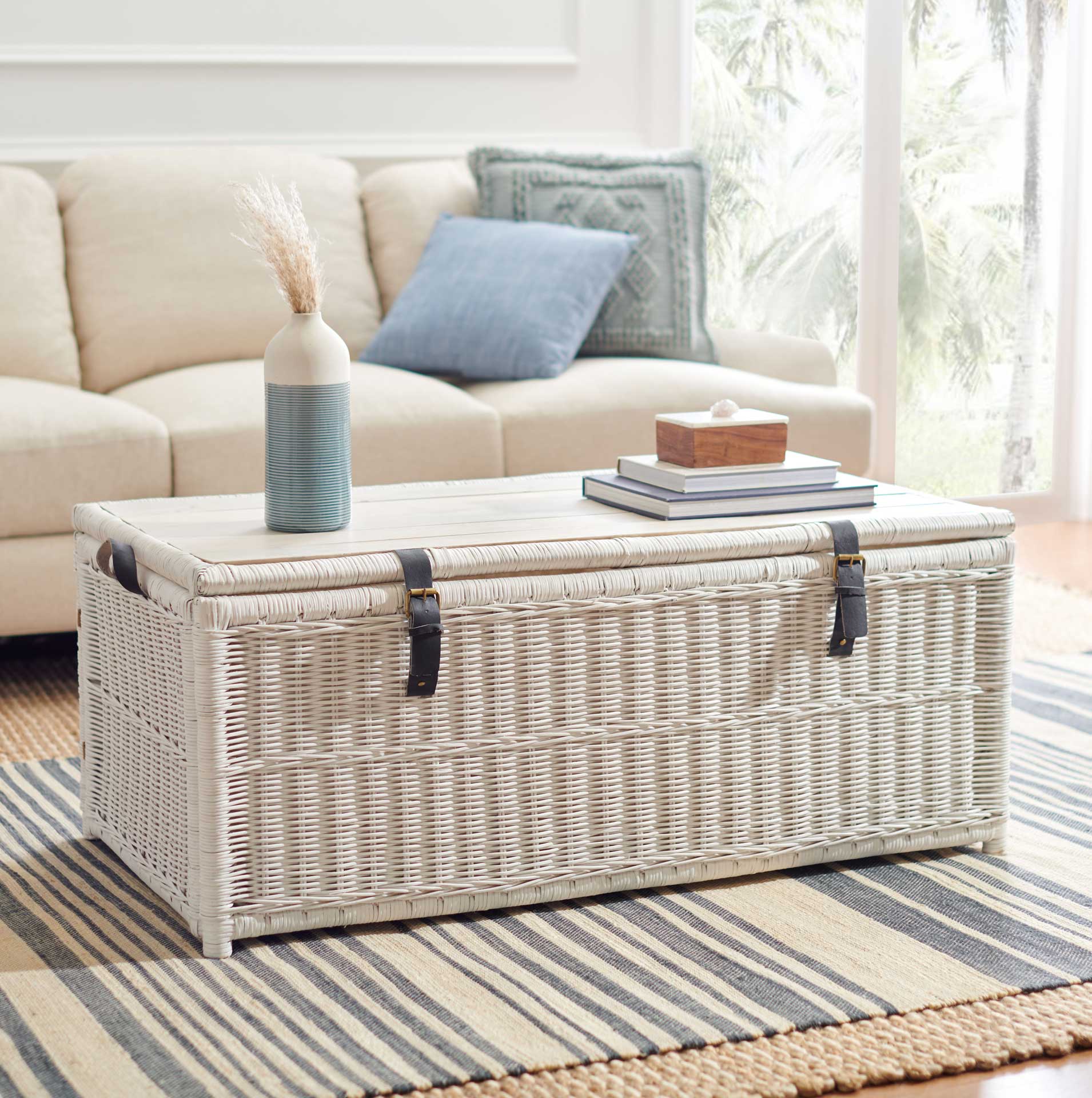 Kenzie Rattan Storage Trunk White/Brown - Image 7