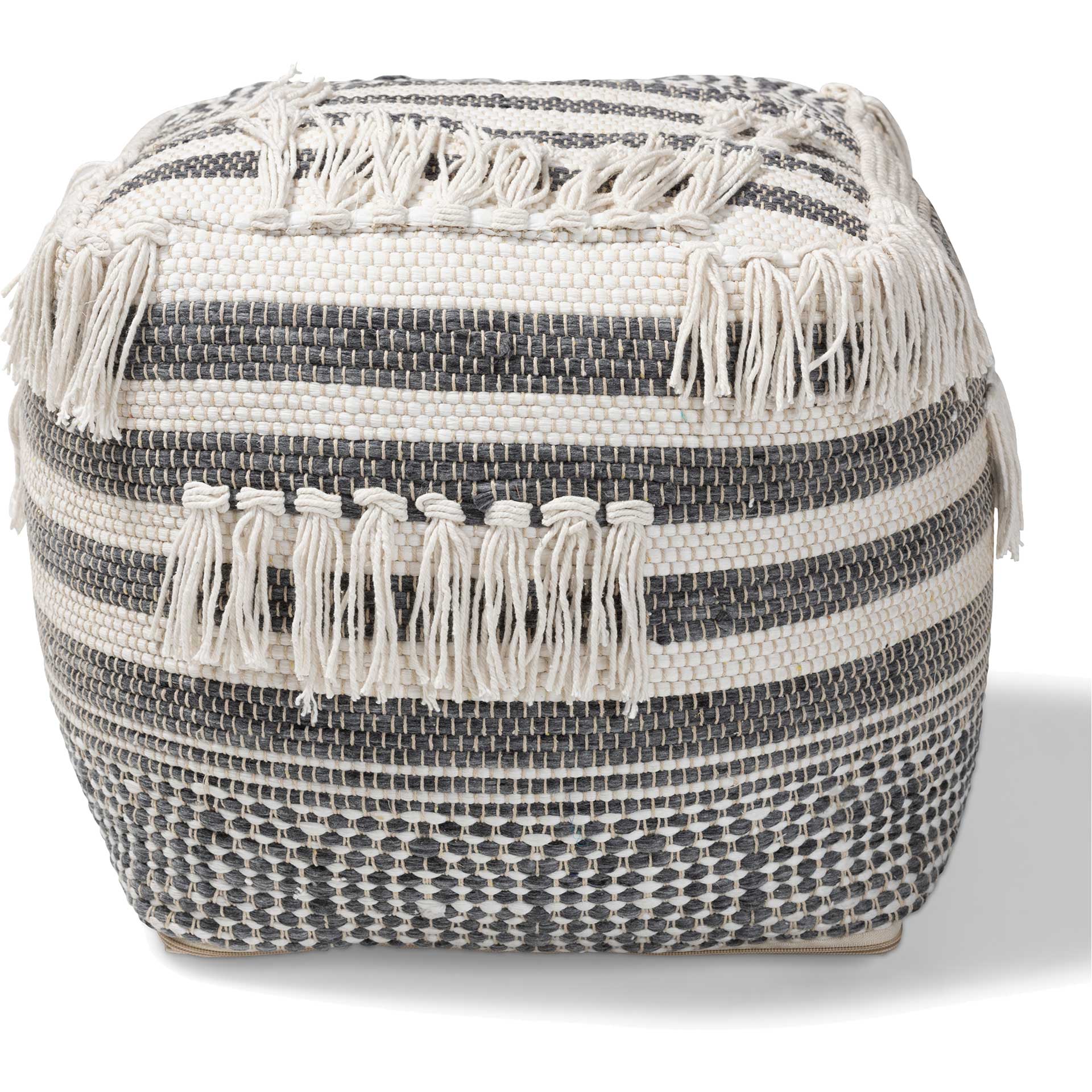 Kiam Handwoven Cotton Pouf Gray/Ivory - Image 2