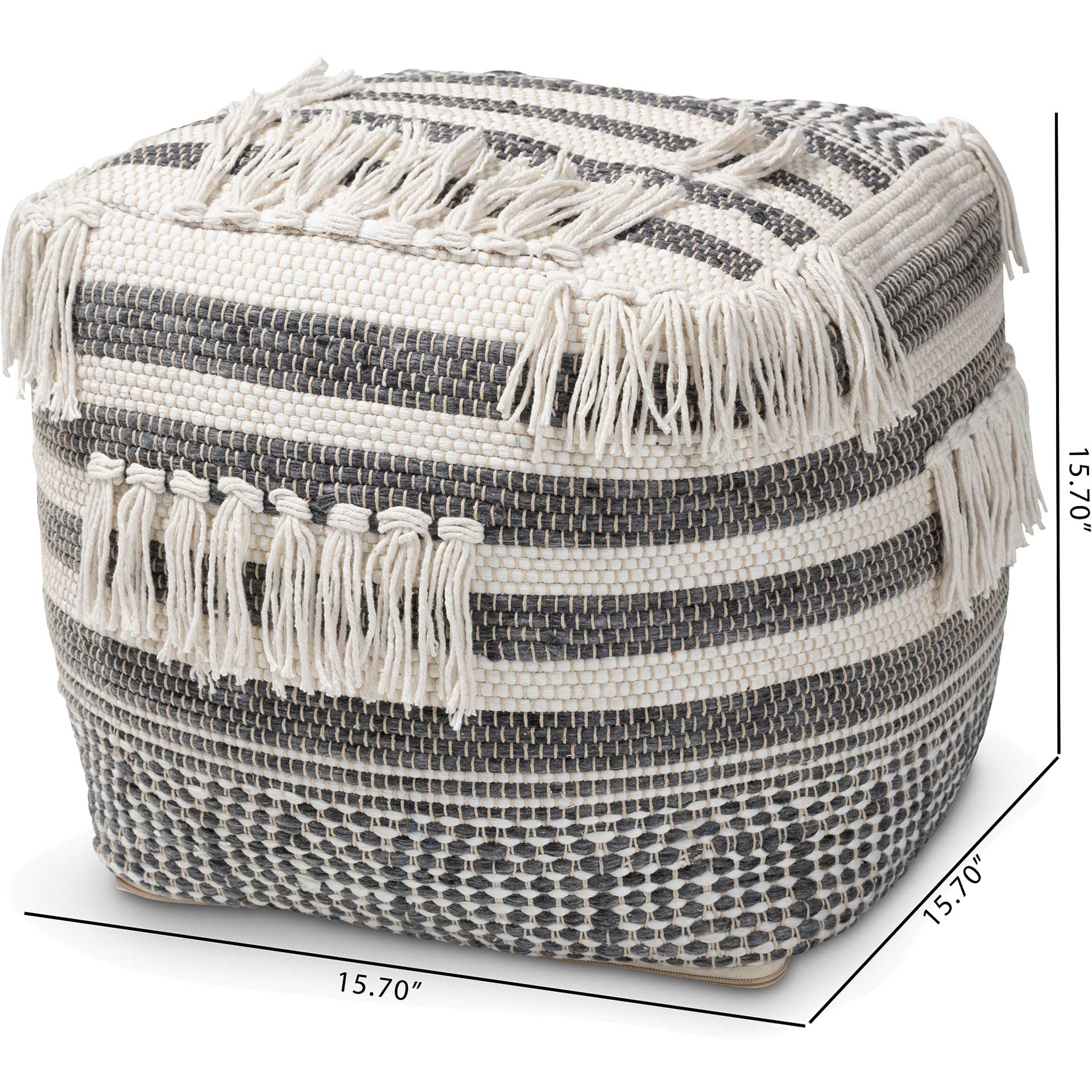Kiam Handwoven Cotton Pouf Gray/Ivory - Image 4