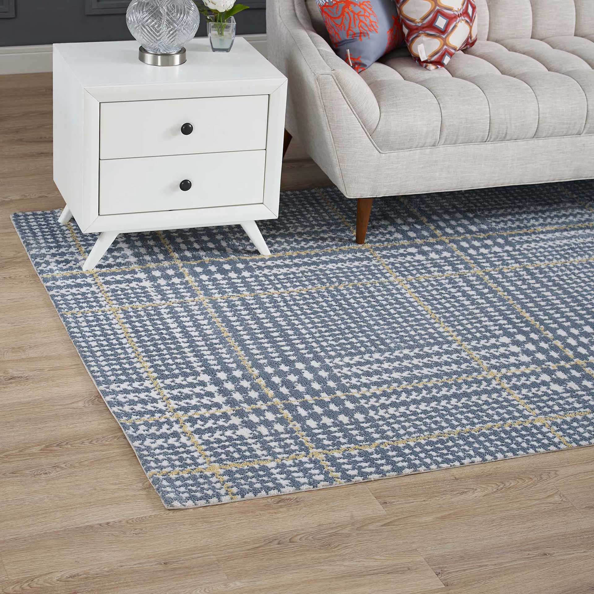 King Area Rug Ivory/Cadet Blue/Citron - Image 5