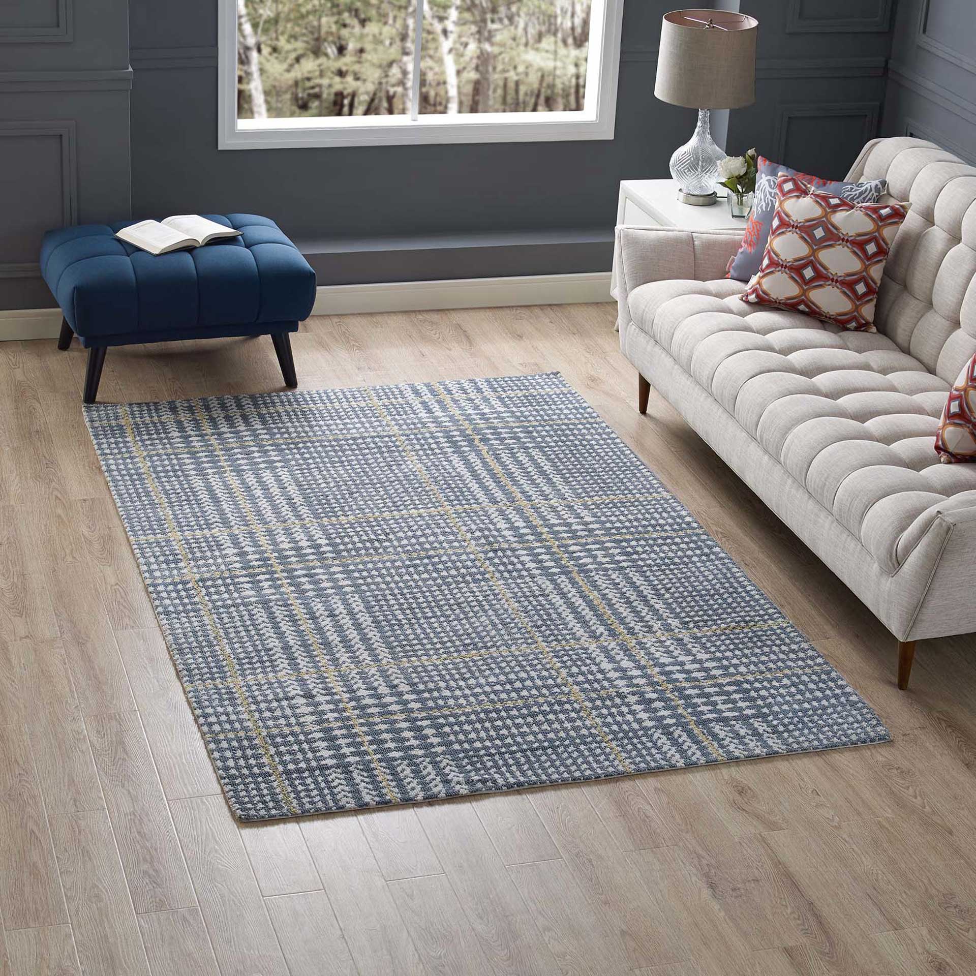 King Area Rug Ivory/Cadet Blue/Citron - Image 6