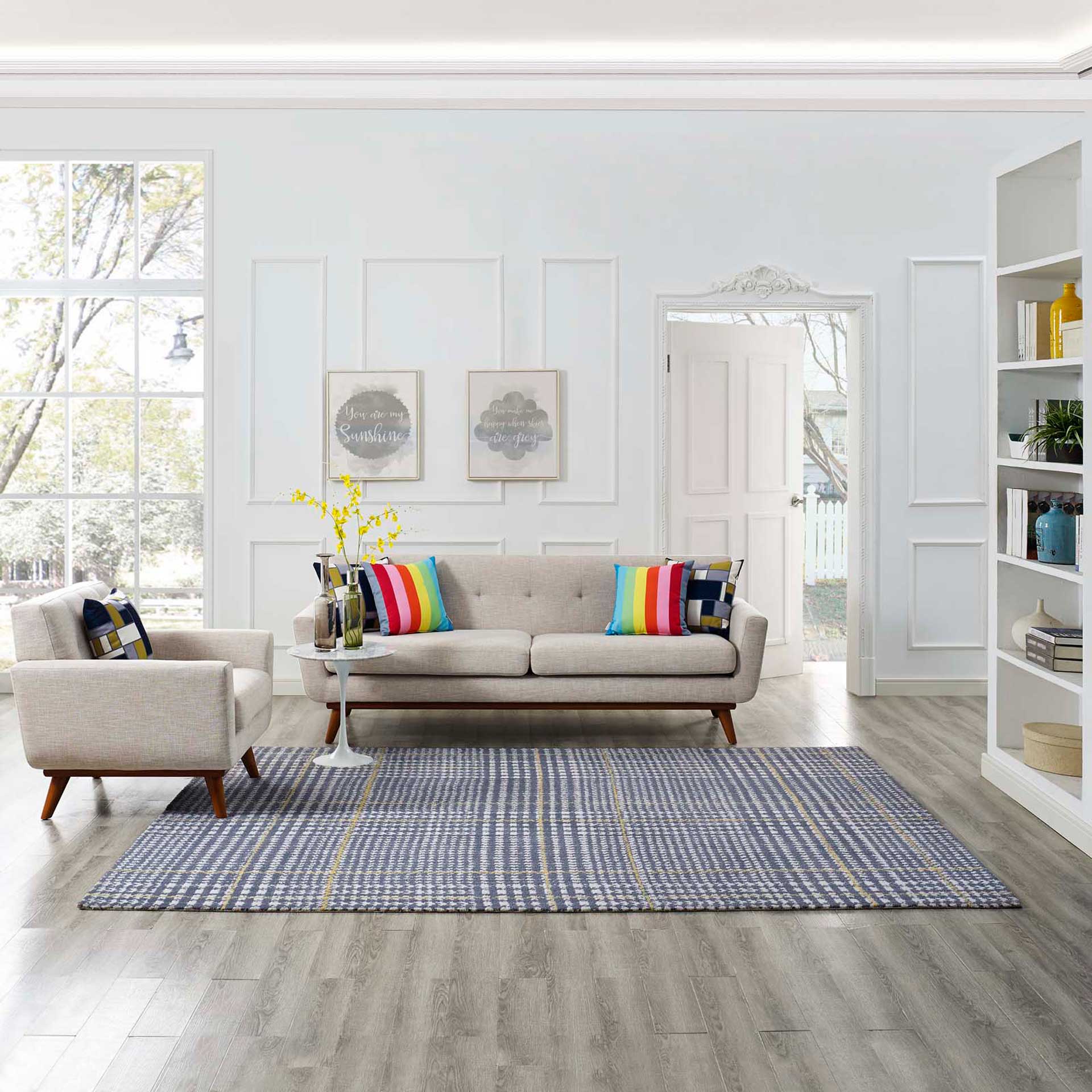 King Area Rug Ivory/Cadet Blue/Citron - Image 7