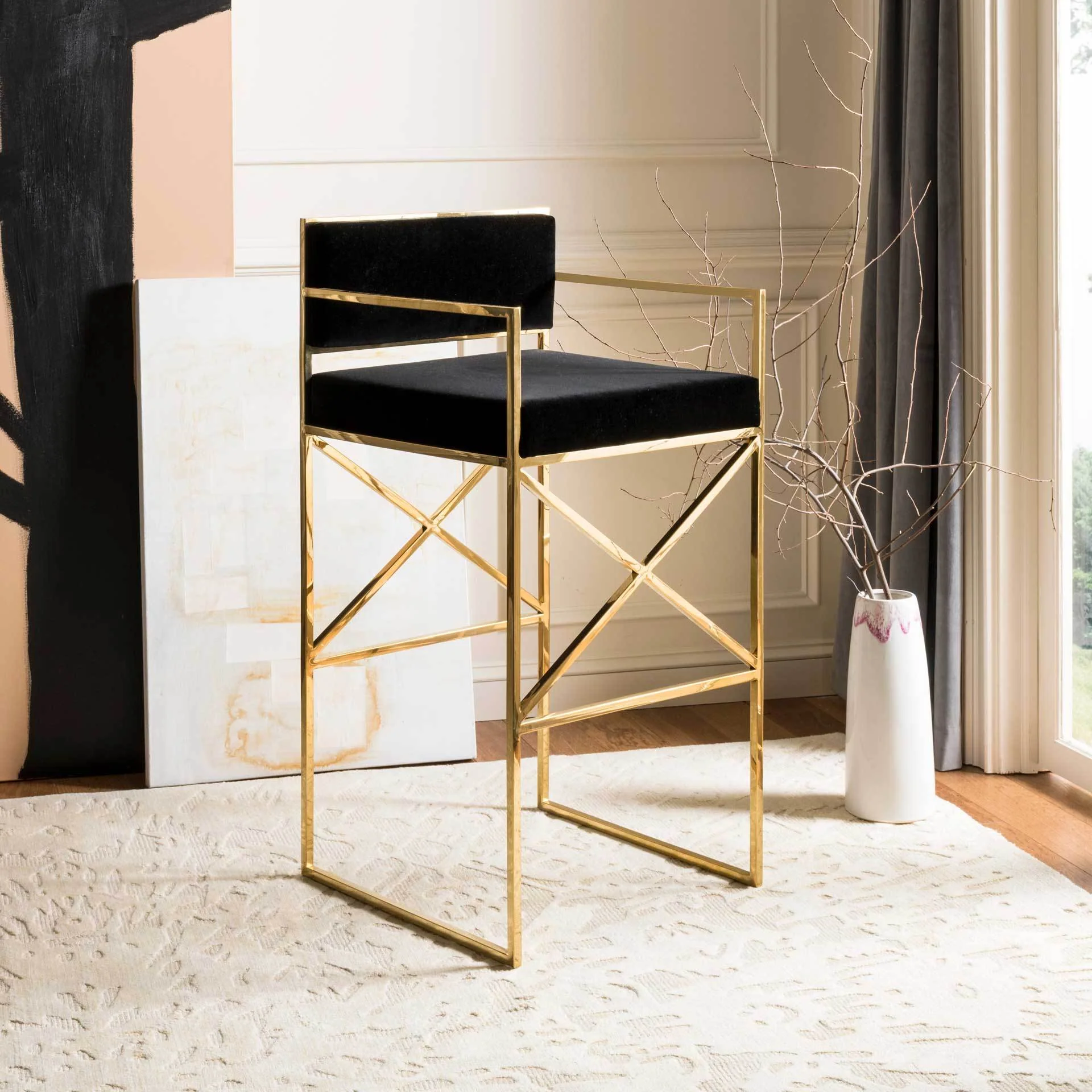 King Velvet Directors Stool Black/Gold - Image 11
