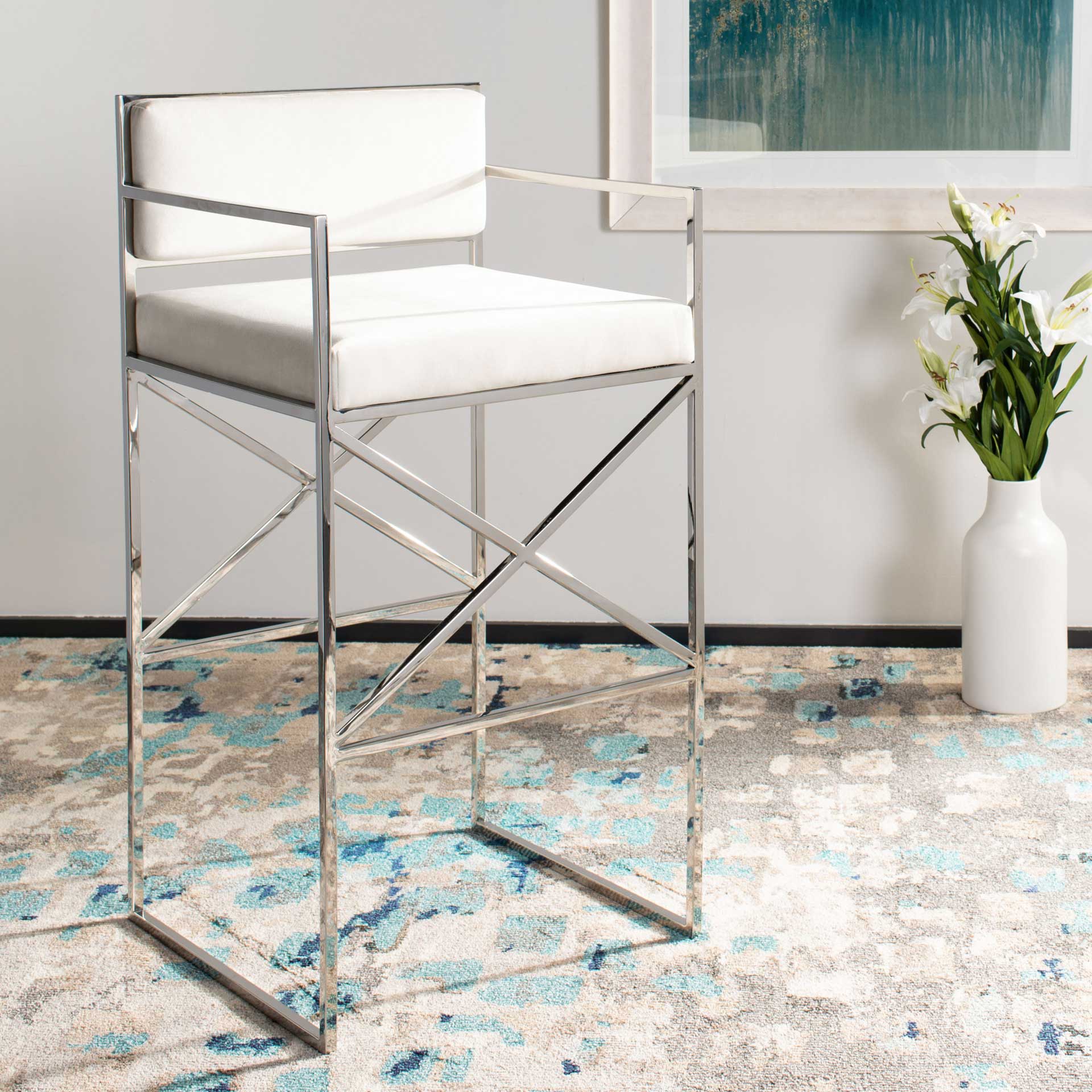 King Velvet Directors Stool White/Silver - Image 7