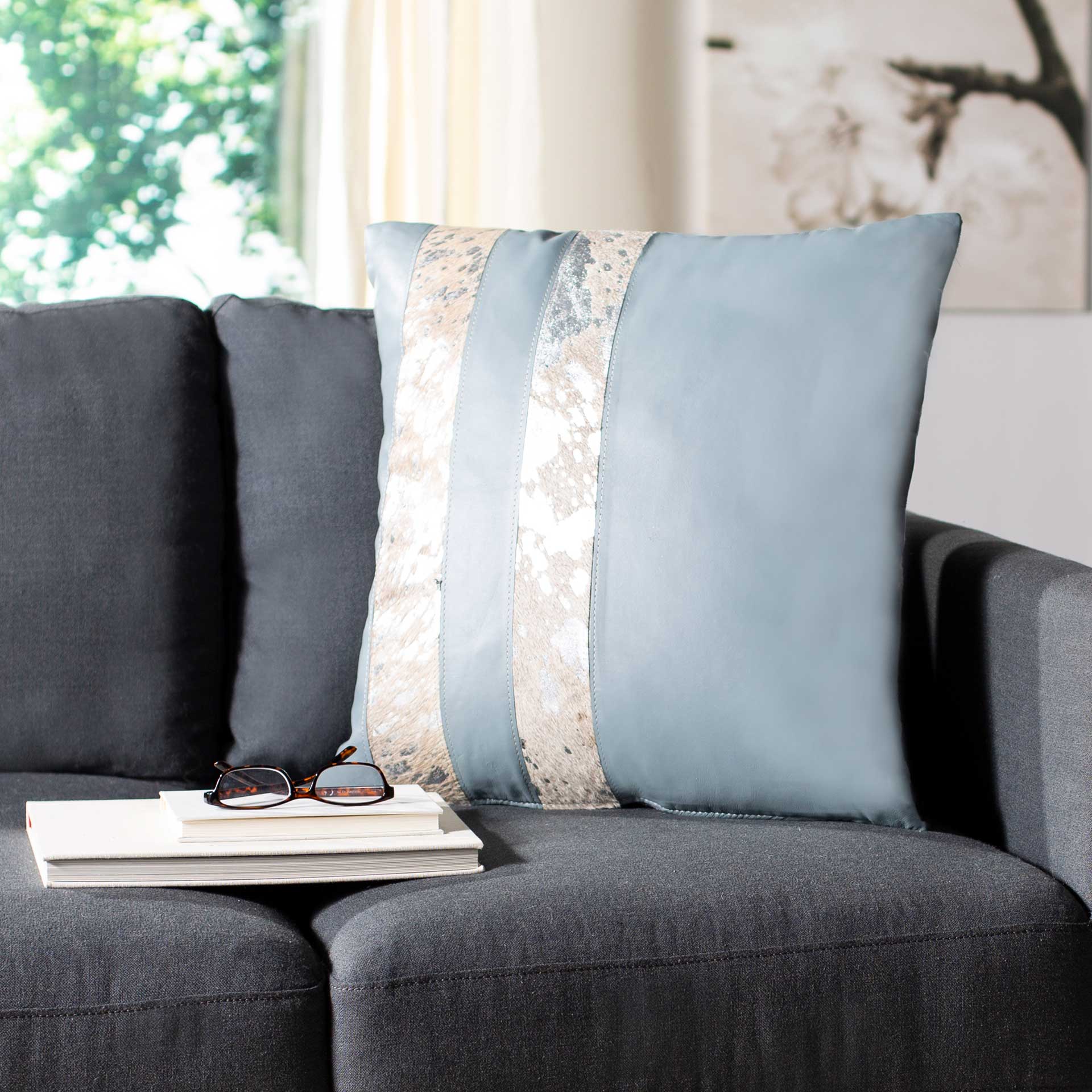 Kingsley Metallic Cowhide Pillow Gray/Silver - Image 3