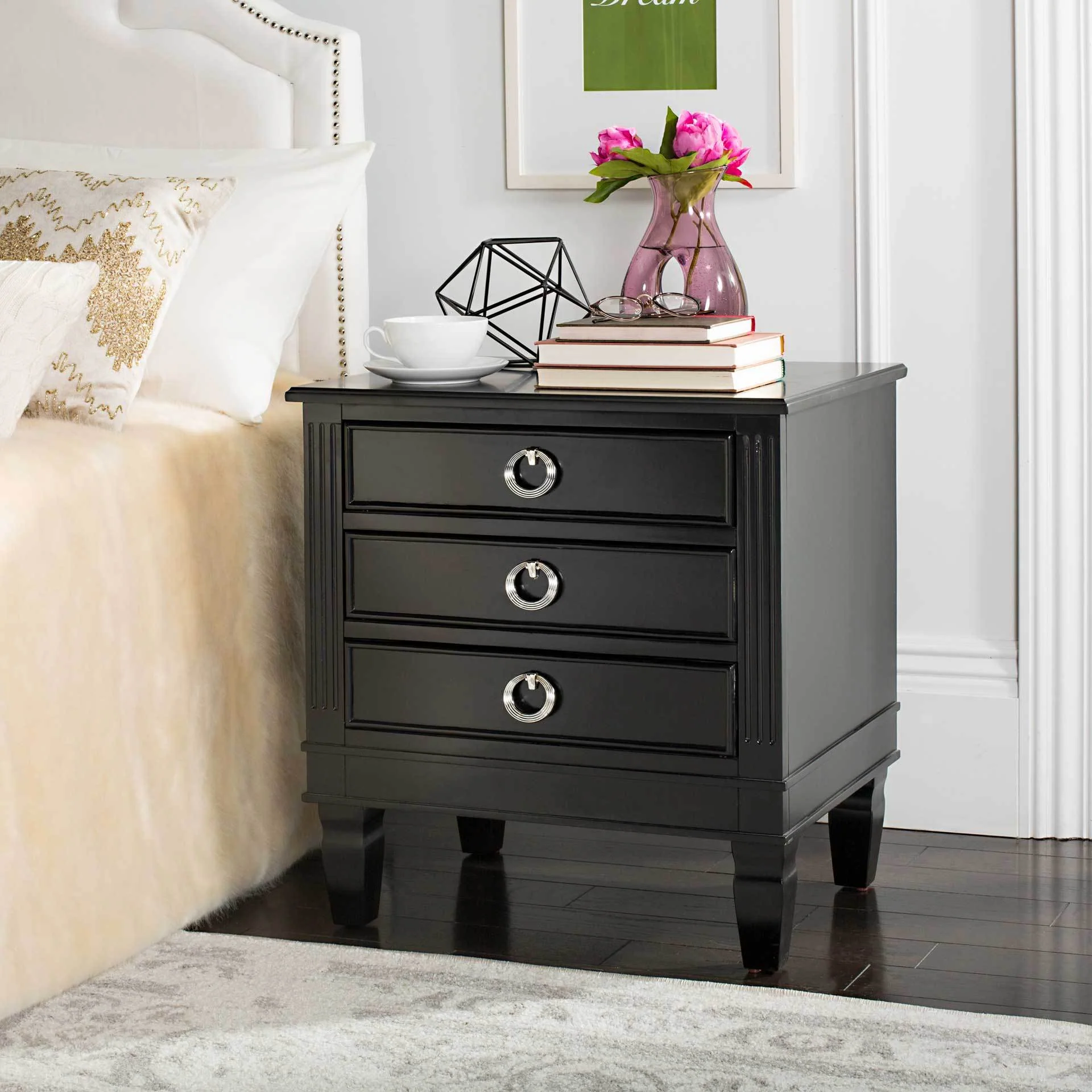 Kinsley Three Drawer Nightstand Black - Image 6