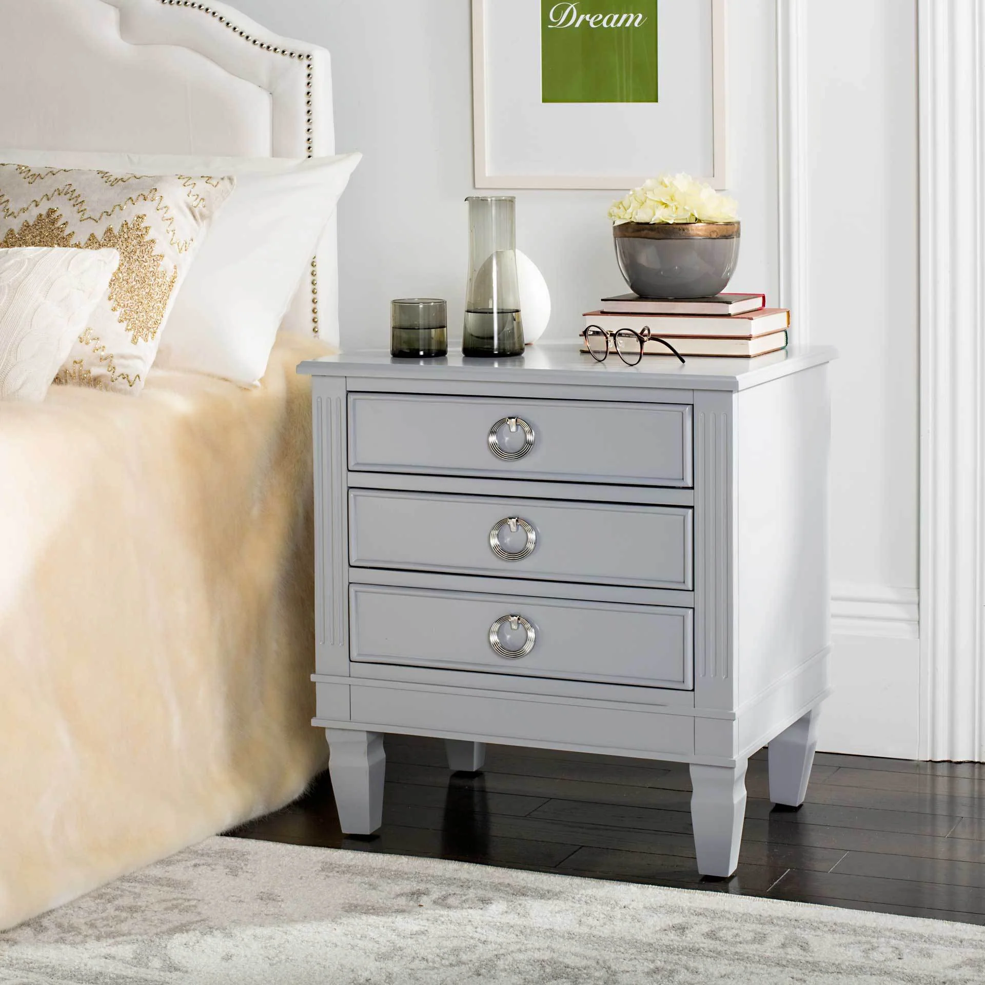Kinsley Three Drawer Nightstand Gray - Image 6