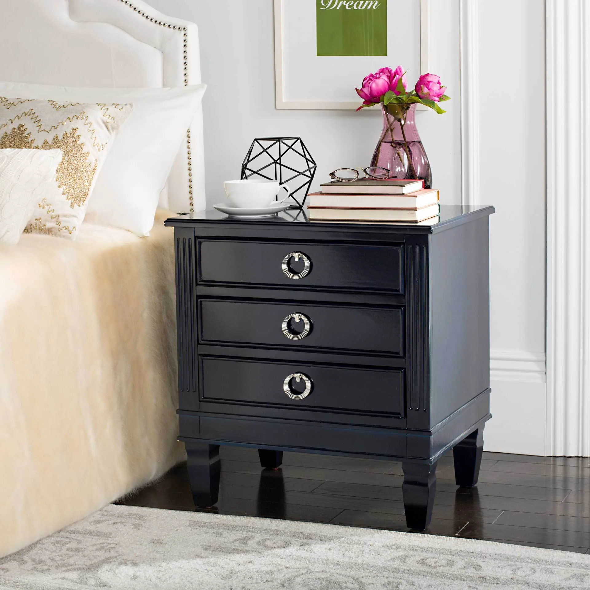 Kinsley Three Drawer Nightstand Navy - Image 6