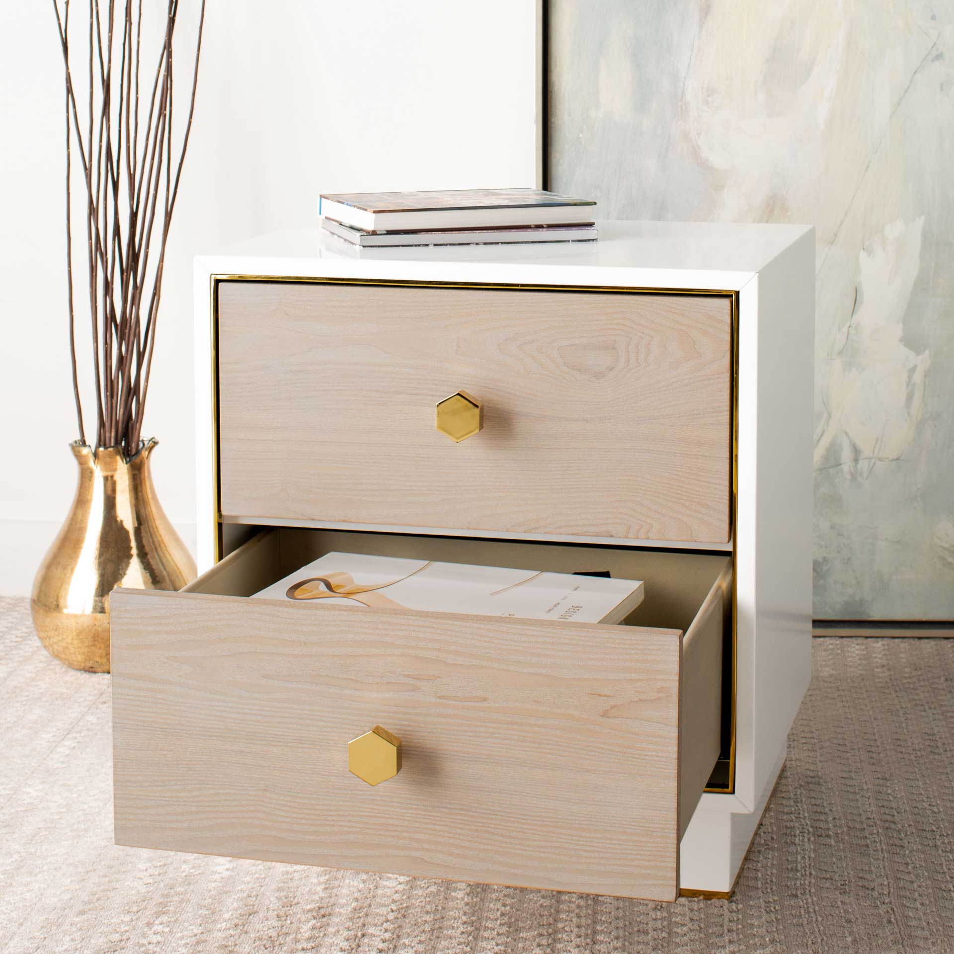 Kobe 2 Drawer Nightstand White/Gold - Image 11