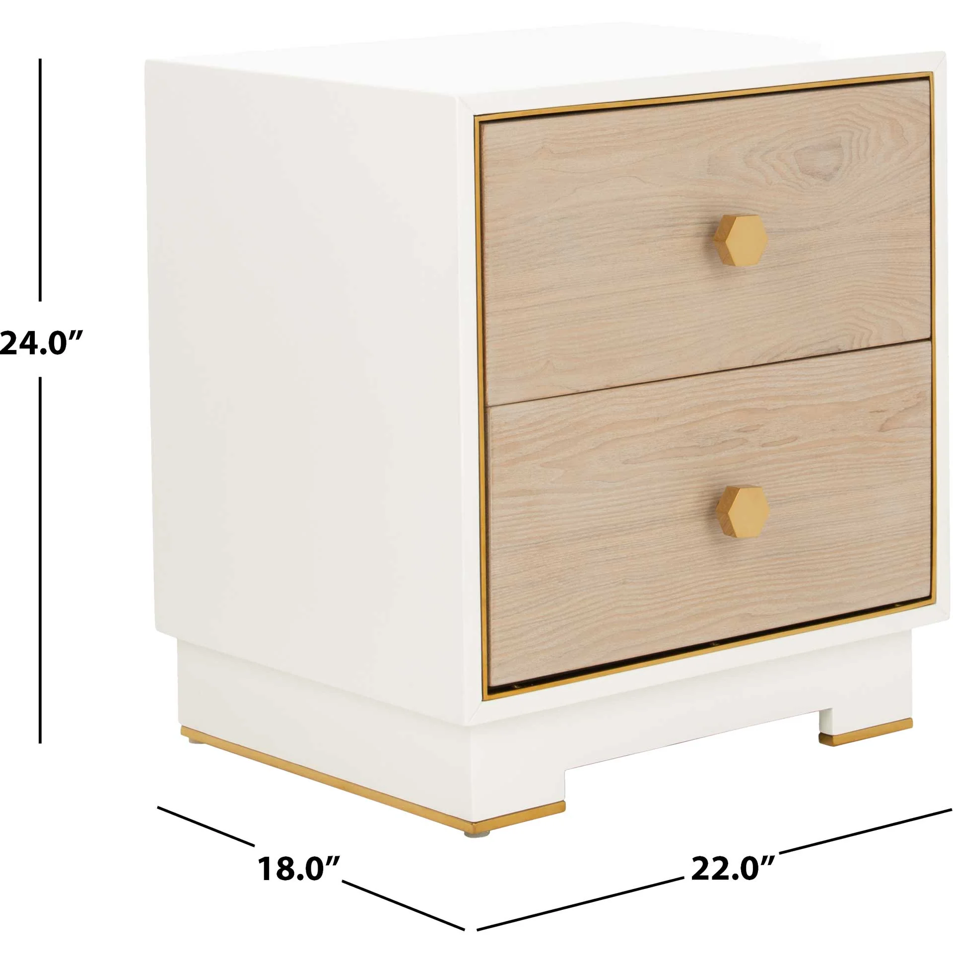 Kobe 2 Drawer Nightstand White/Gold - Image 9