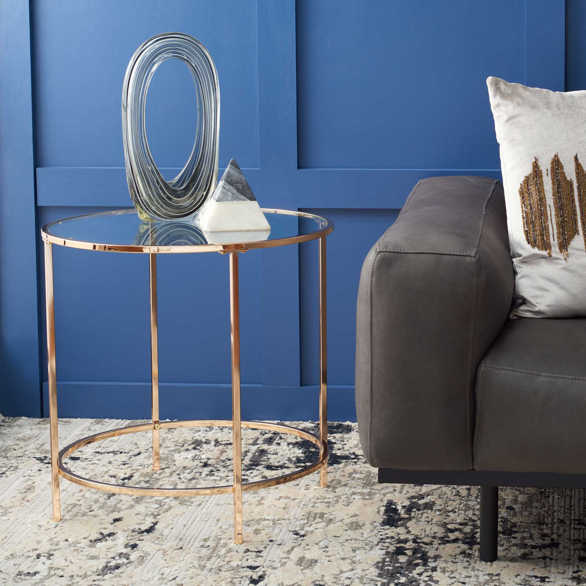 Kody Round Glass Side Table Gold/Glass - Image 4