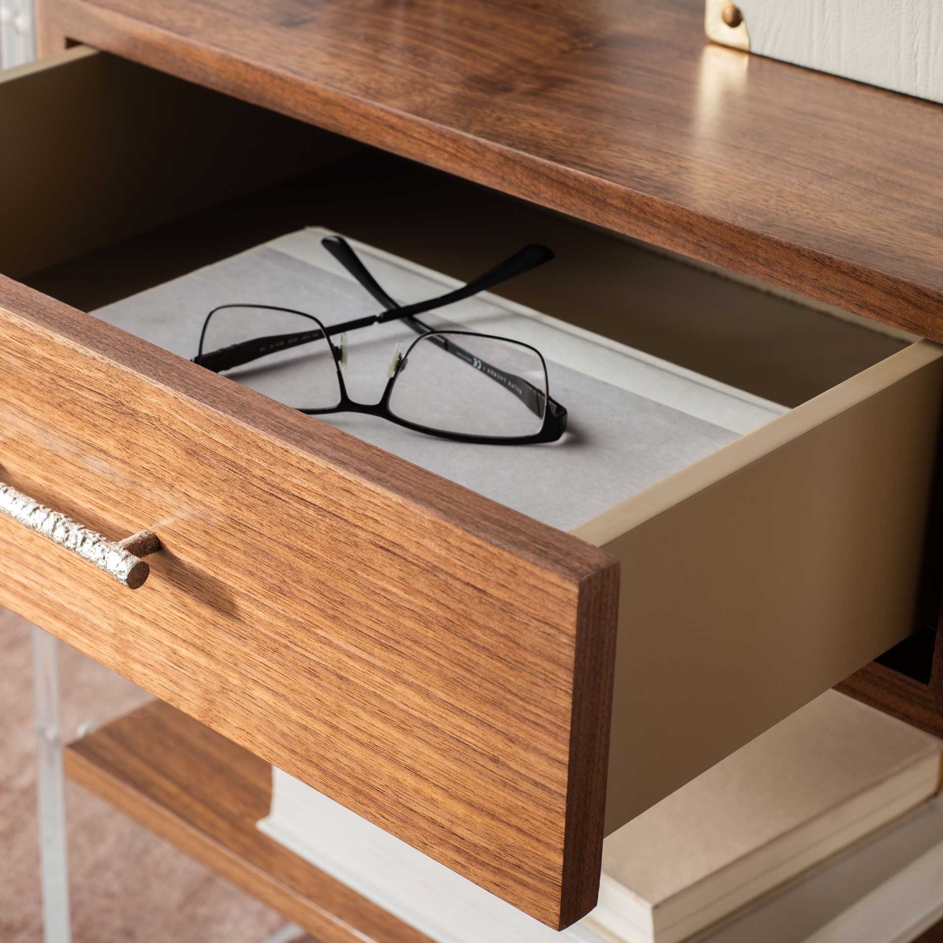 Kyler 1 Drawer Acrylic Nightstand Walnut - Image 10