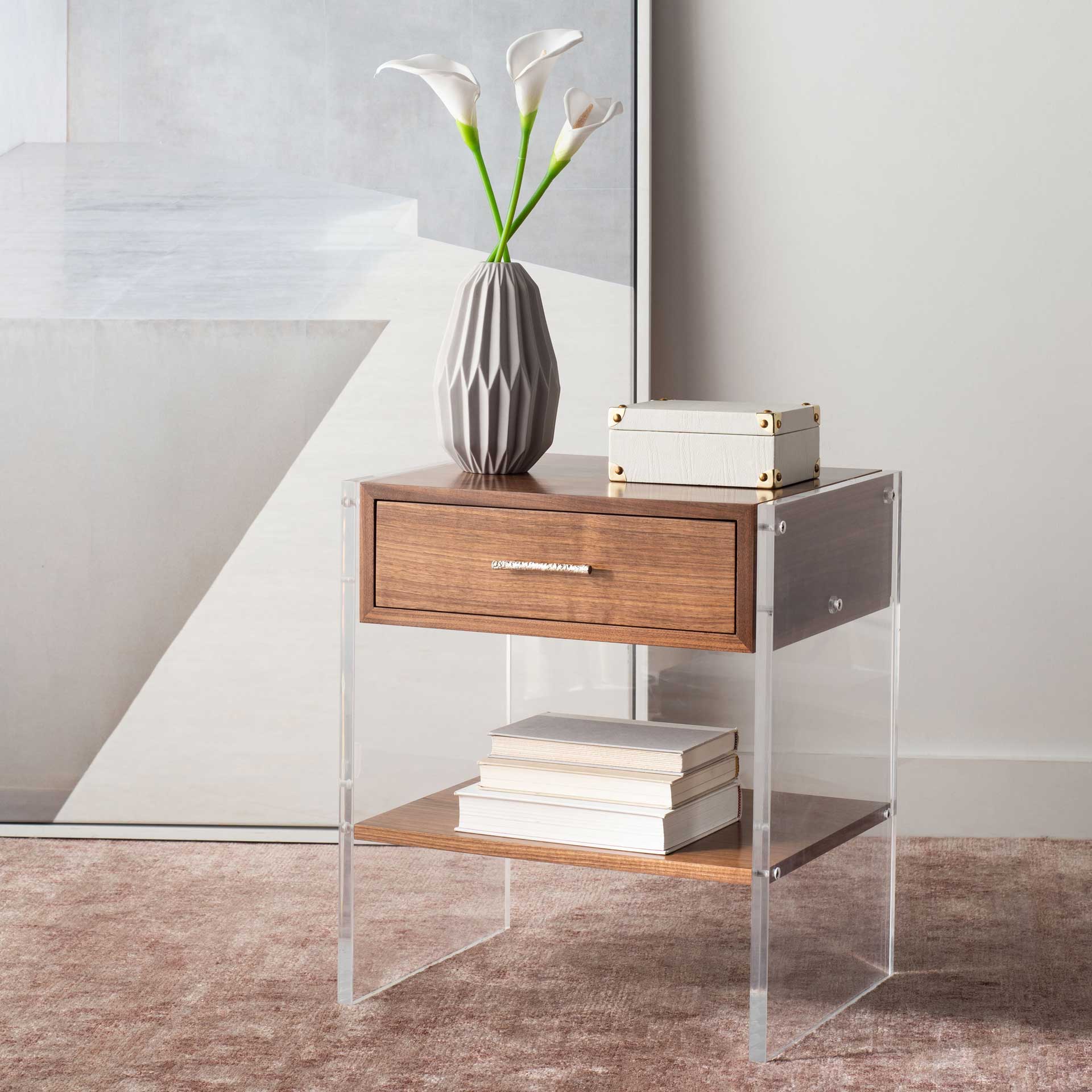 Kyler 1 Drawer Acrylic Nightstand Walnut - Image 9